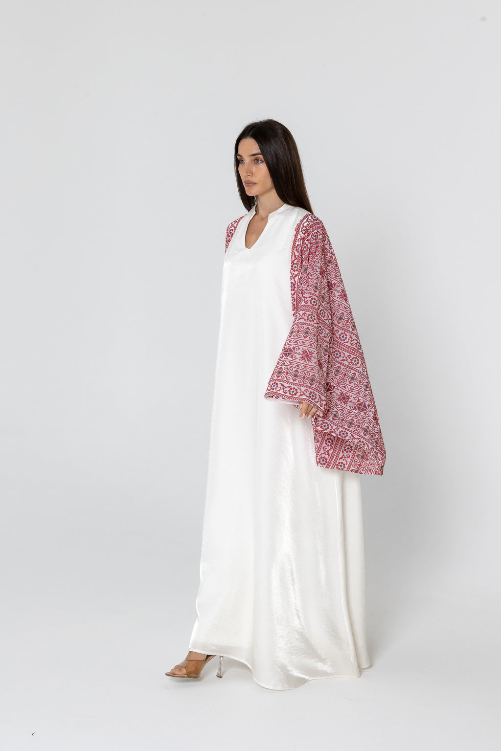 White Dress with Embellished Sleeves