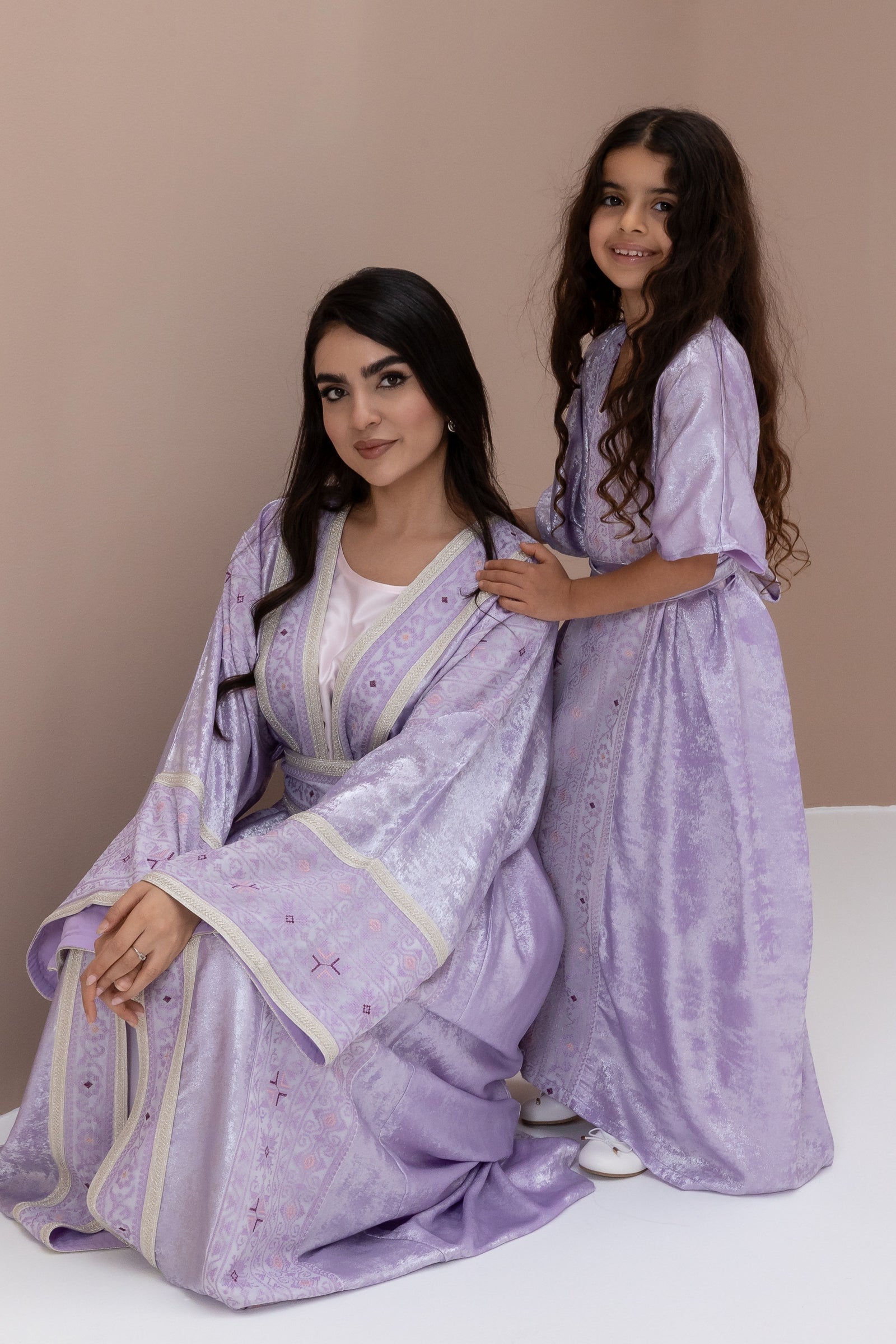 Kids Lilac Embroidered Kaftan