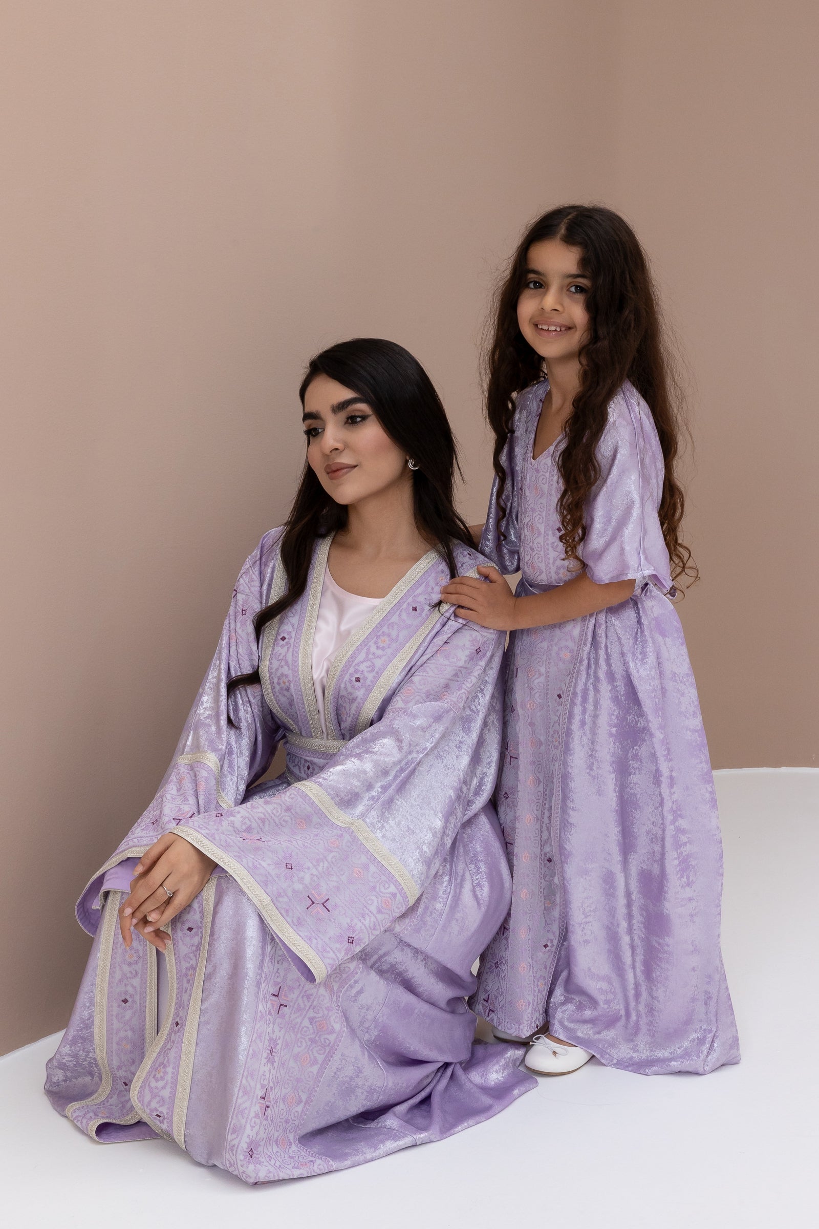 Kids Lilac Embroidered Kaftan