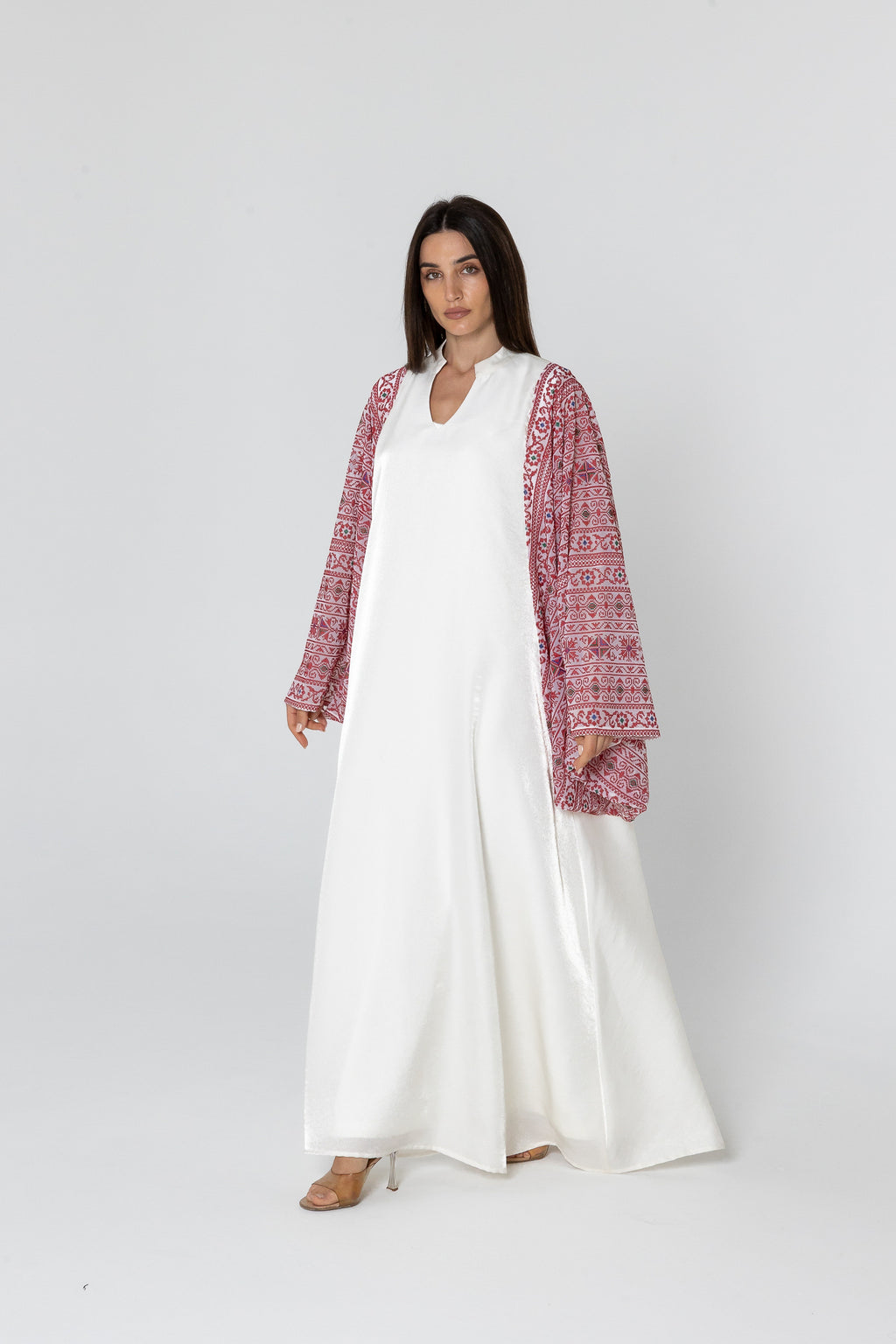 White Dress with Embellished Sleeves