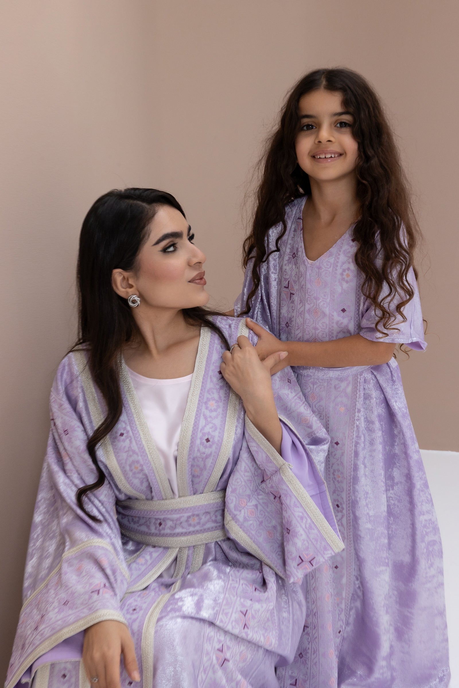 Kids Lilac Embroidered Kaftan