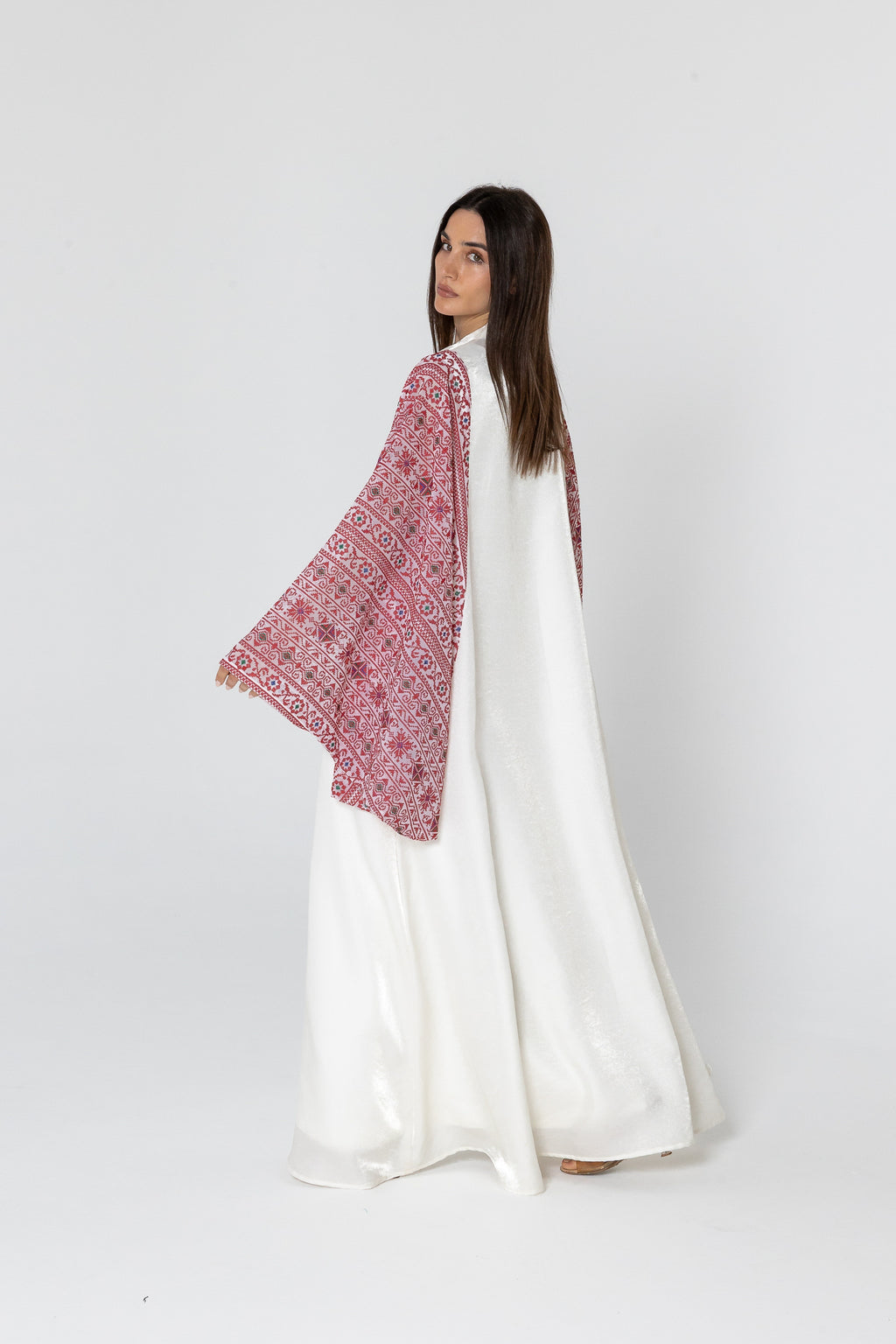 White Dress with Embellished Sleeves