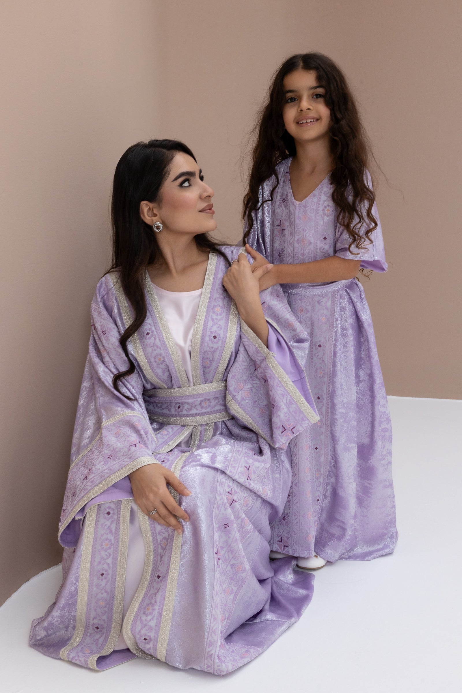 Kids Lilac Embroidered Kaftan