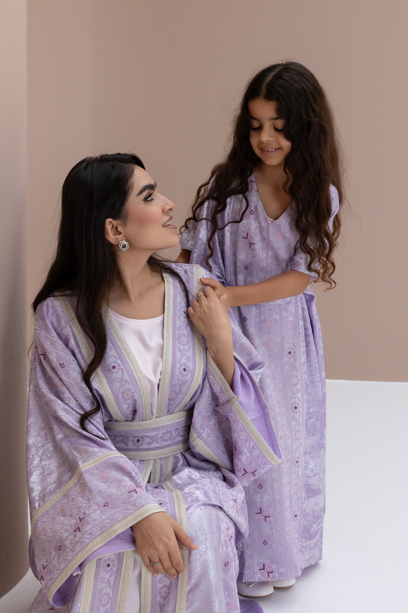 Kids Lilac Embroidered Kaftan