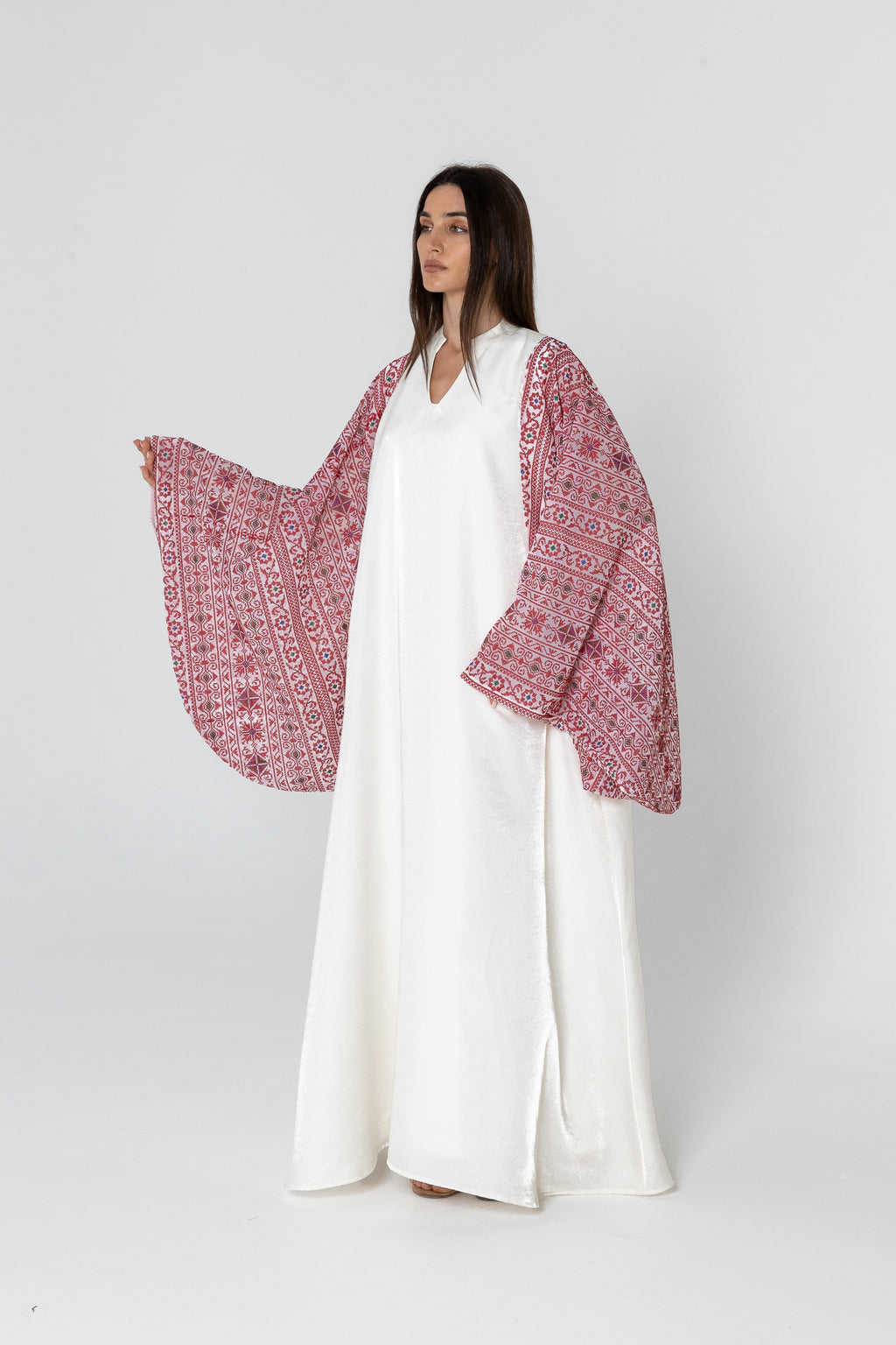 White Dress with Embellished Sleeves