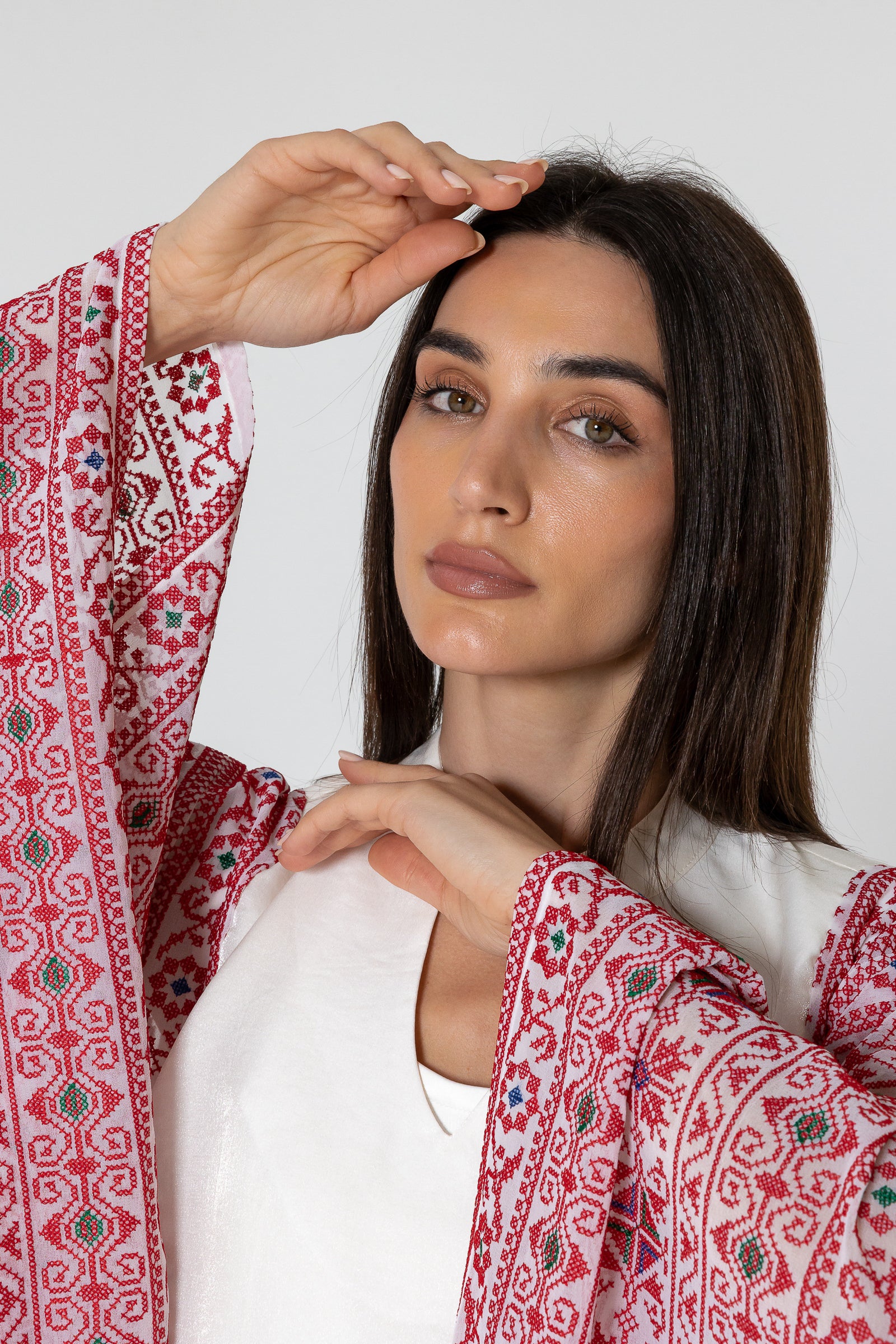 White Dress with Embellished Sleeves