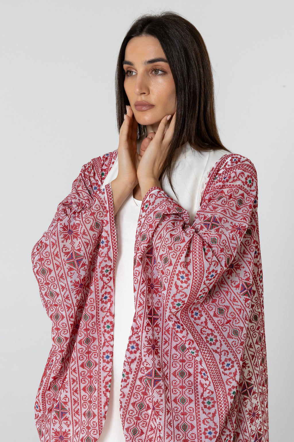 White Dress with Embellished Sleeves