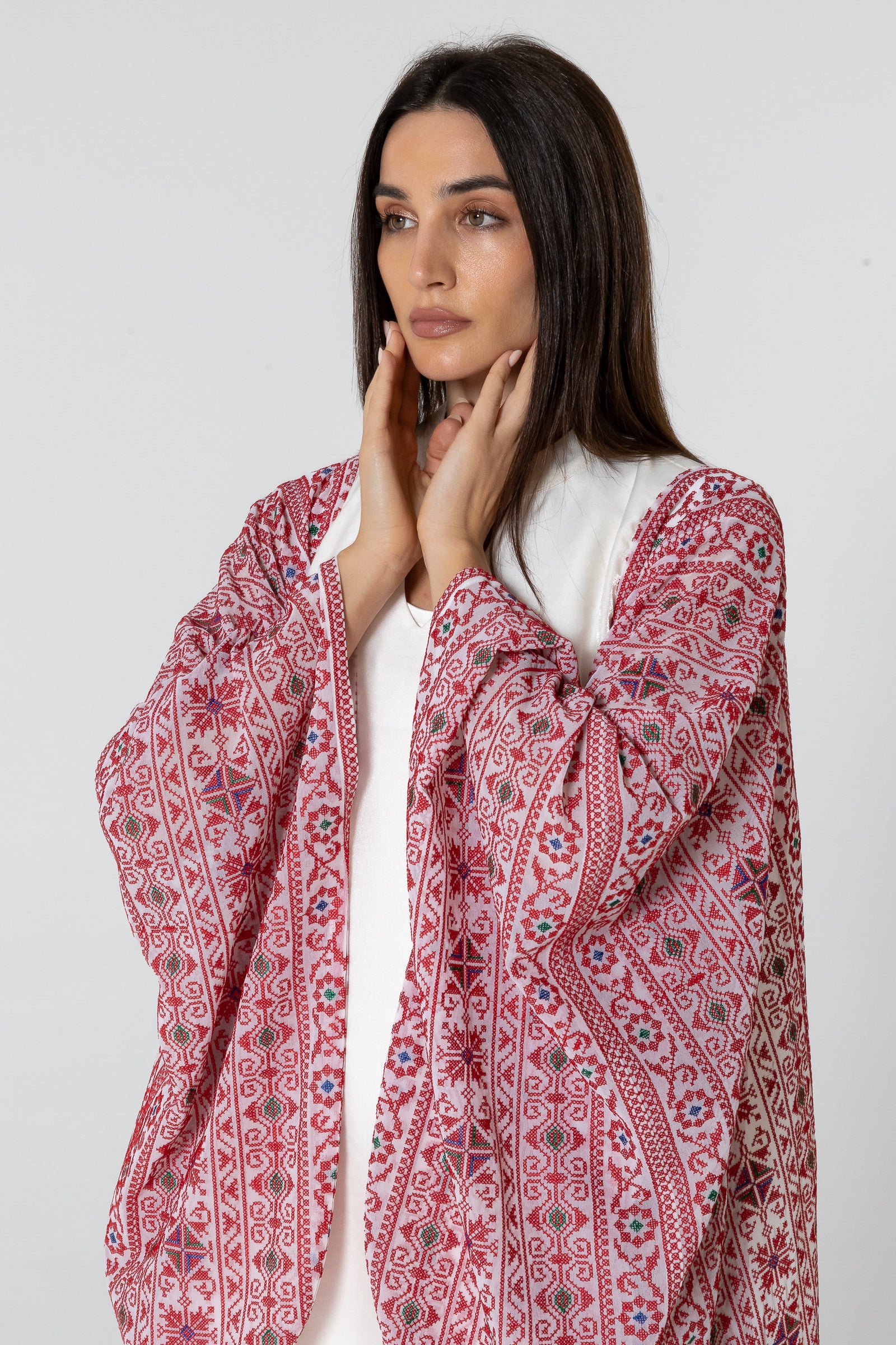 White Dress with Embellished Sleeves