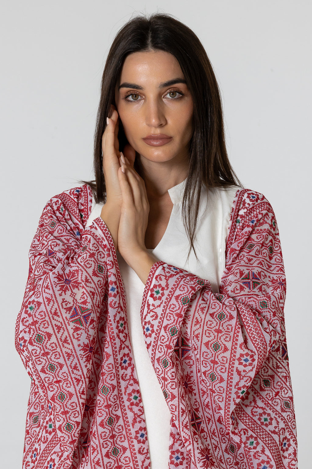 White Dress with Embellished Sleeves