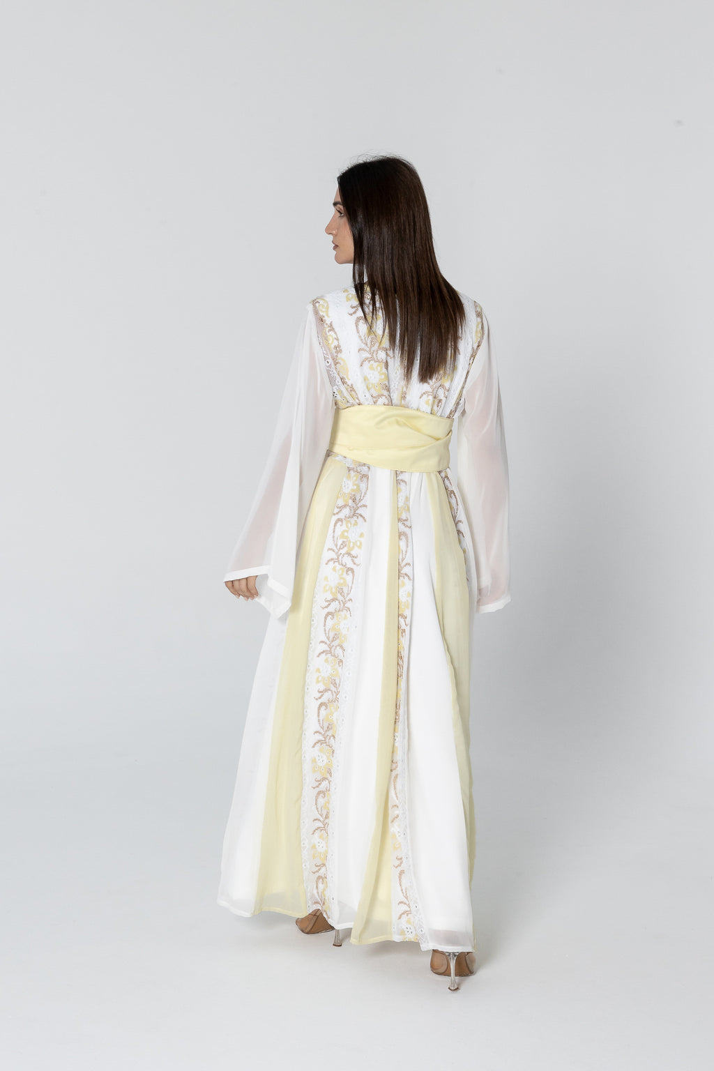 White Embroidered Dress with Sheer Sleeves