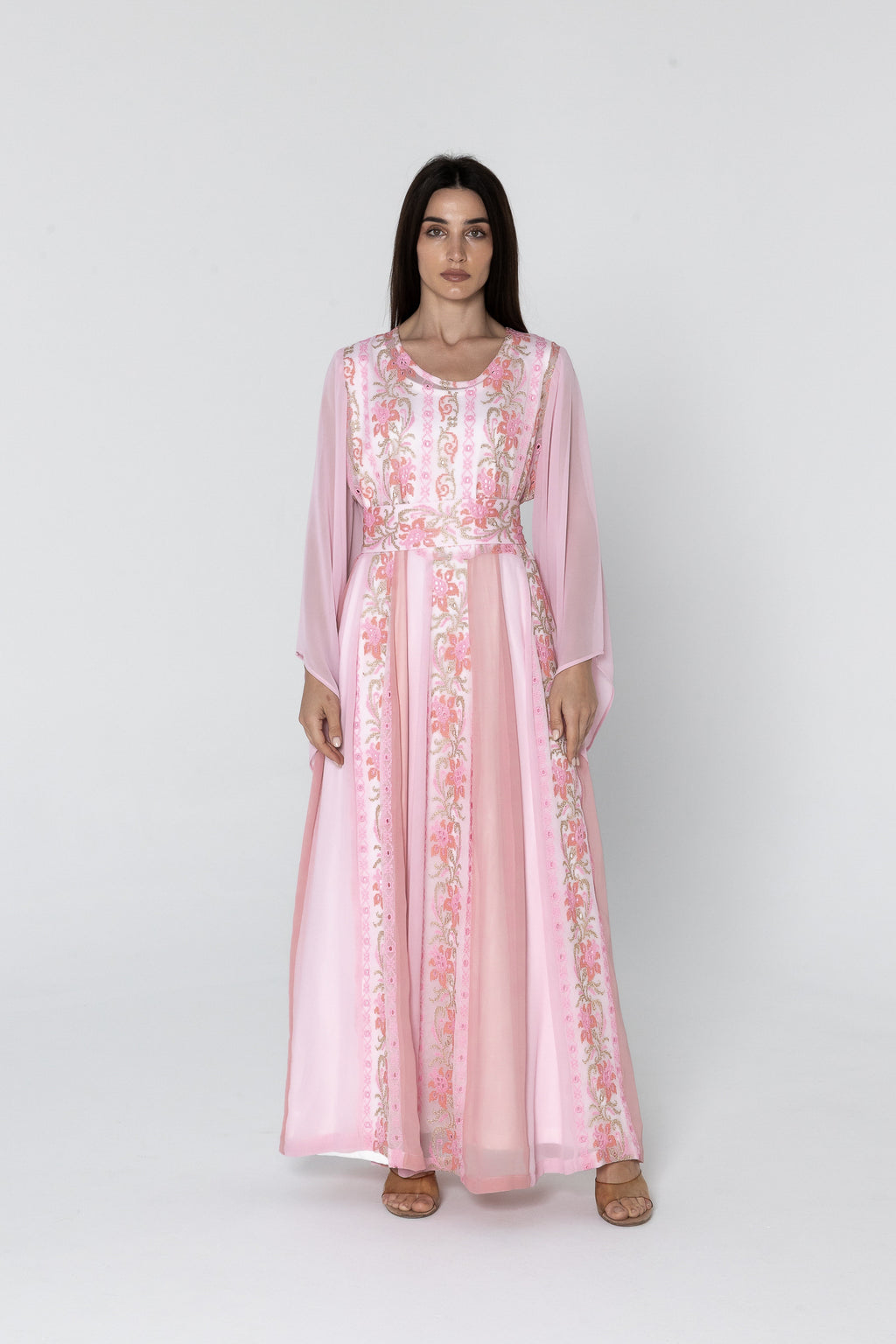 Pink Dress with Floral Embroidery