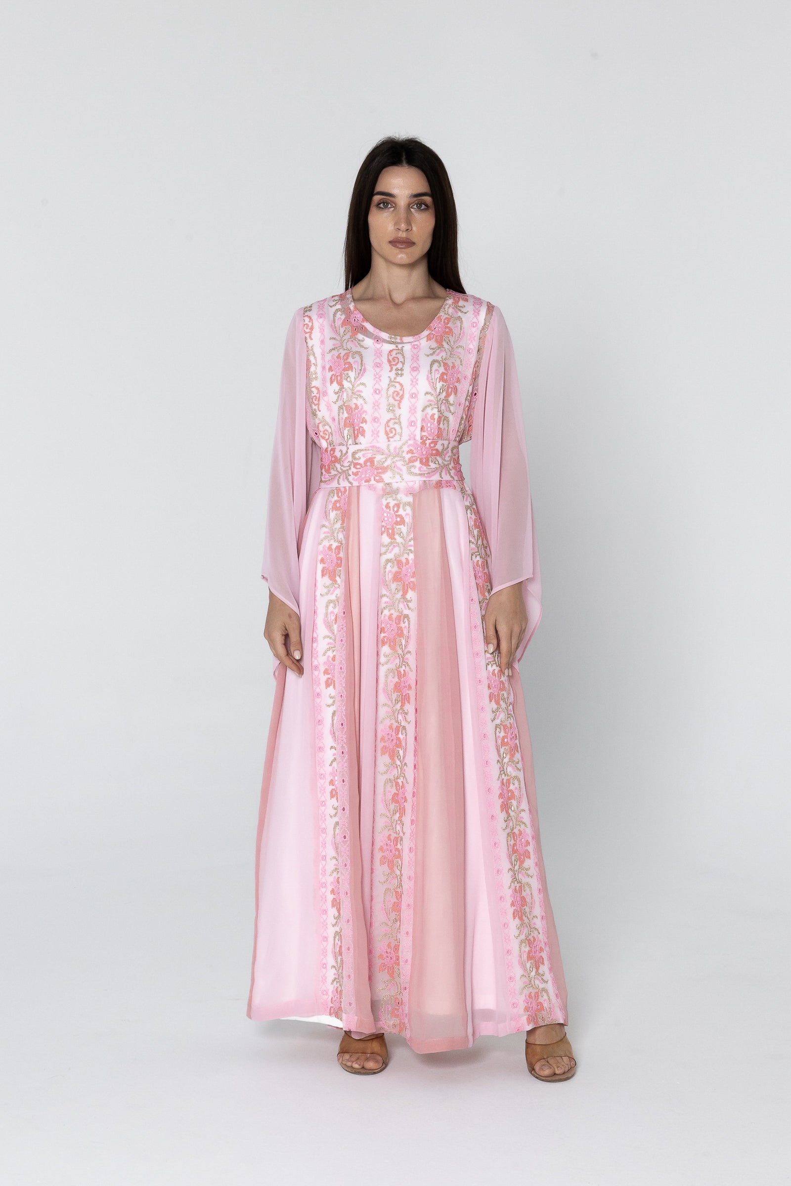 Pink Dress with Floral Embroidery