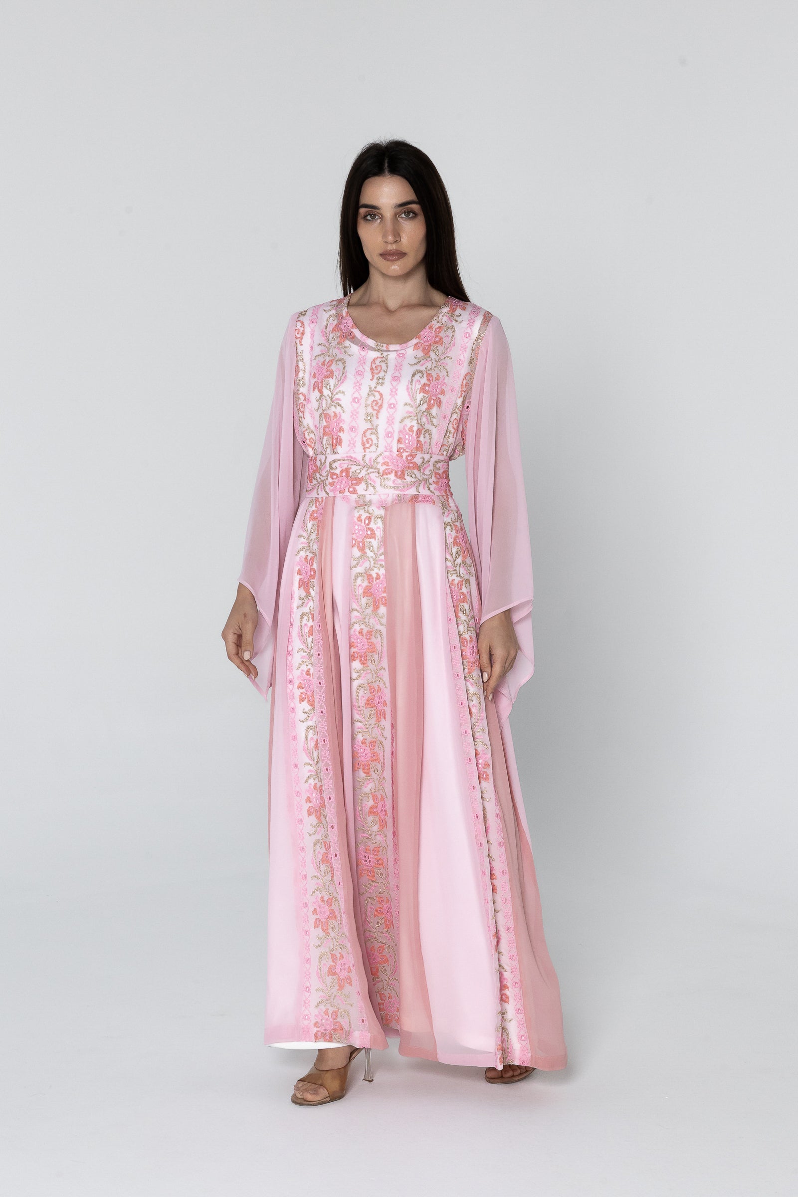 Pink Dress with Floral Embroidery