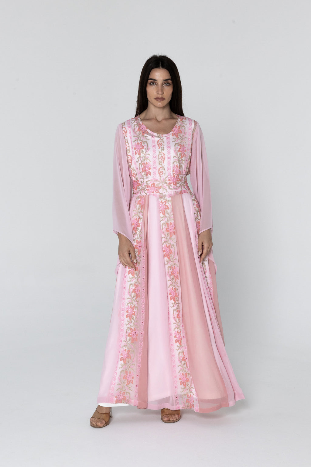Pink Dress with Floral Embroidery