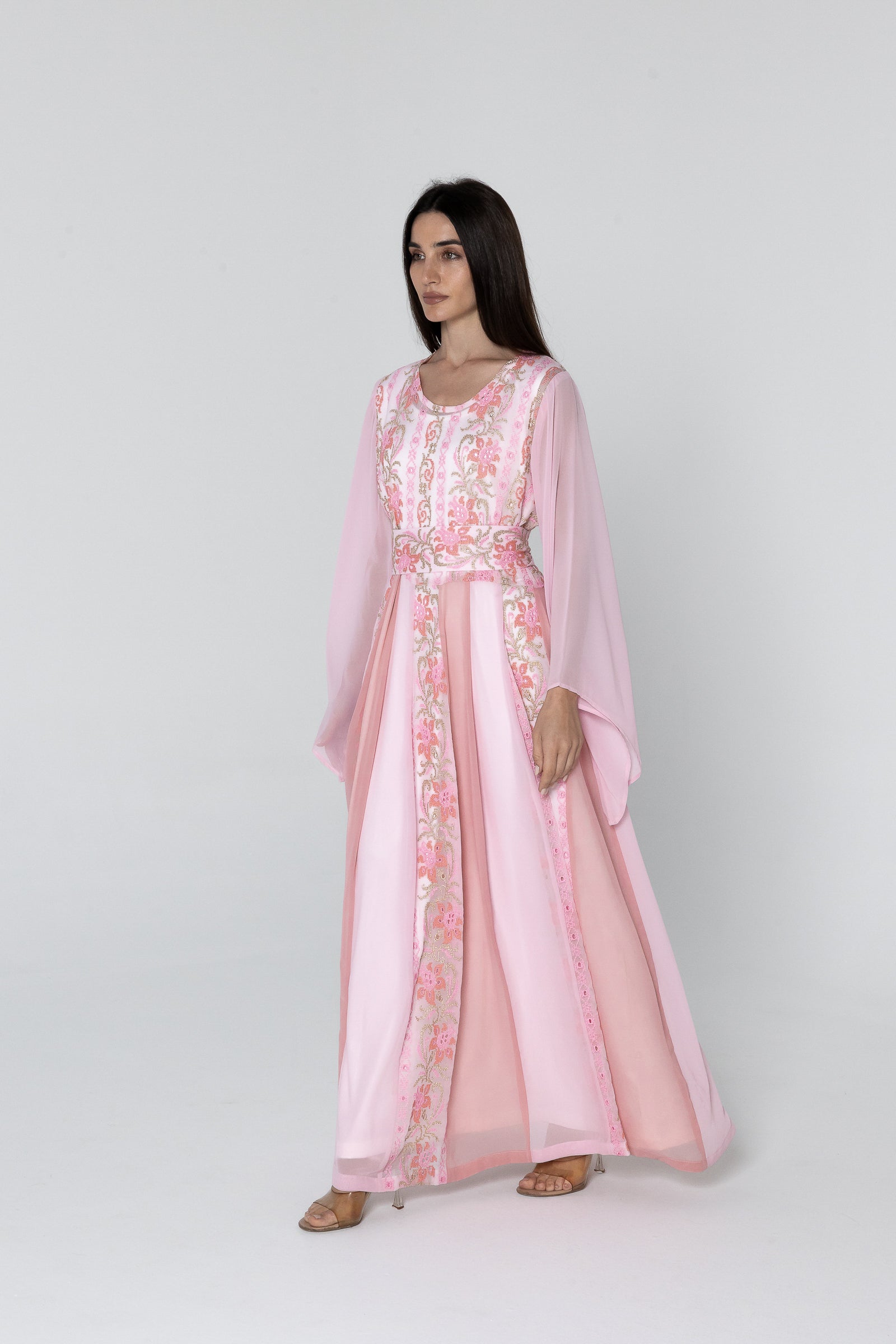 Pink Dress with Floral Embroidery
