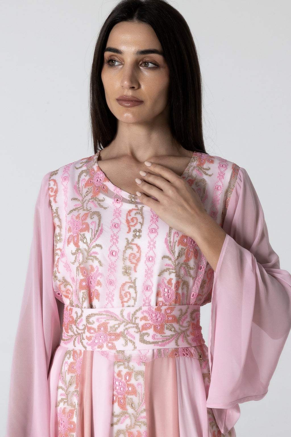 Pink Dress with Floral Embroidery