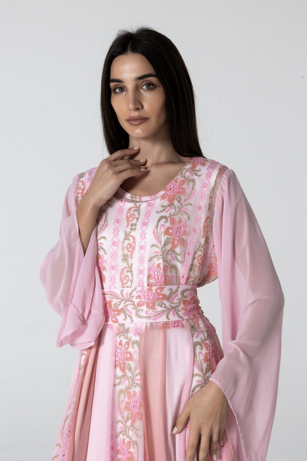 Pink Dress with Floral Embroidery