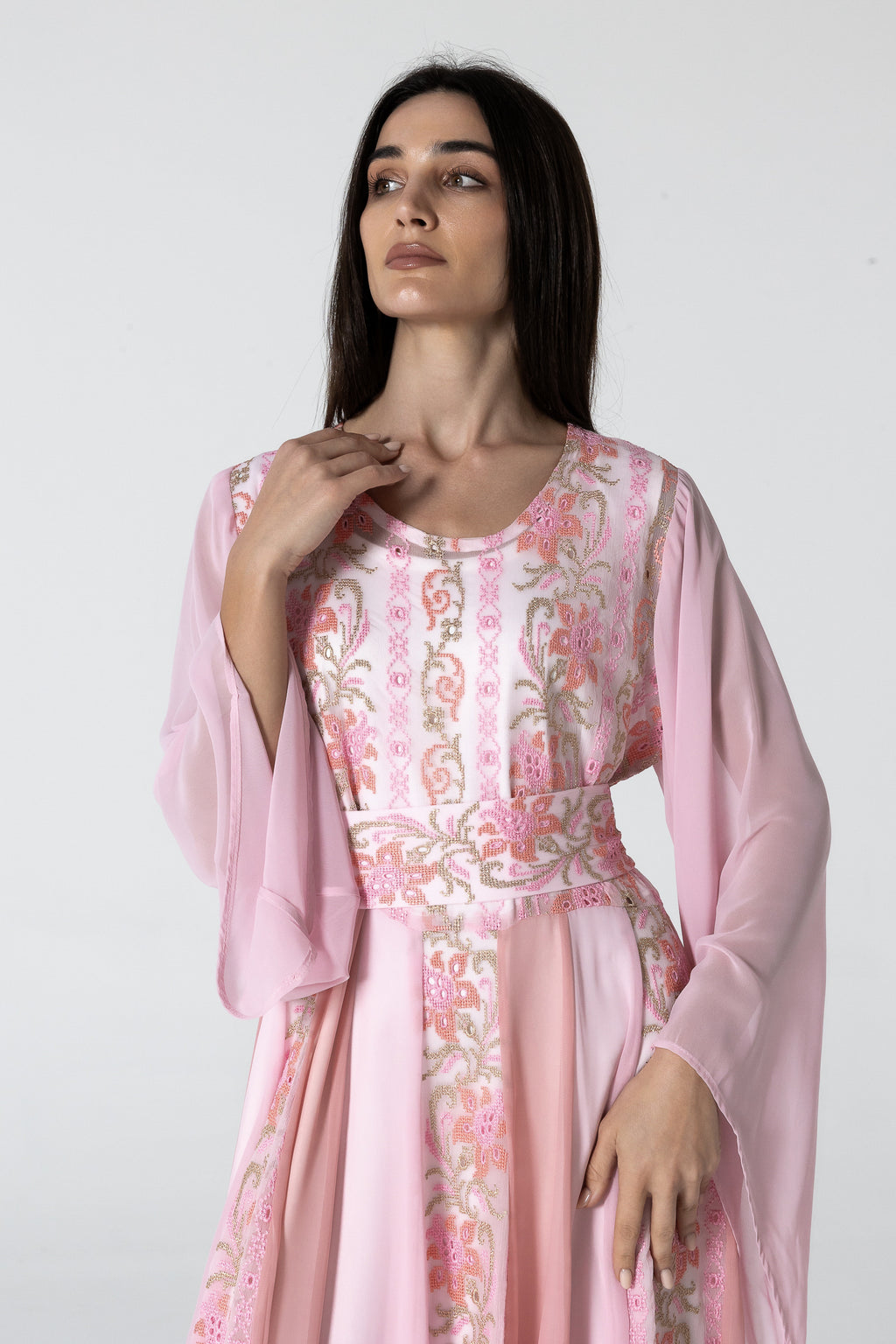 Pink Dress with Floral Embroidery