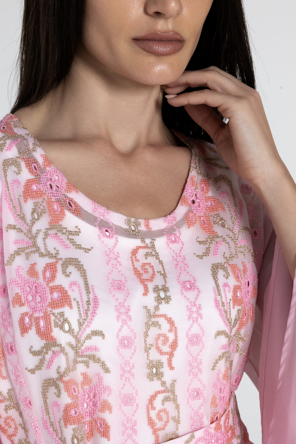Pink Dress with Floral Embroidery