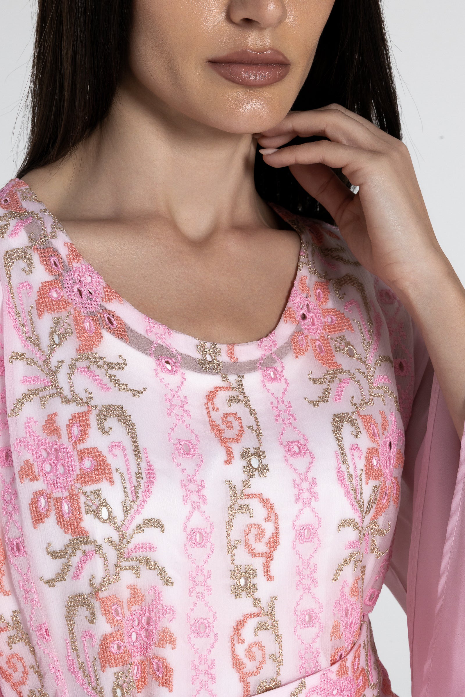 Pink Dress with Floral Embroidery