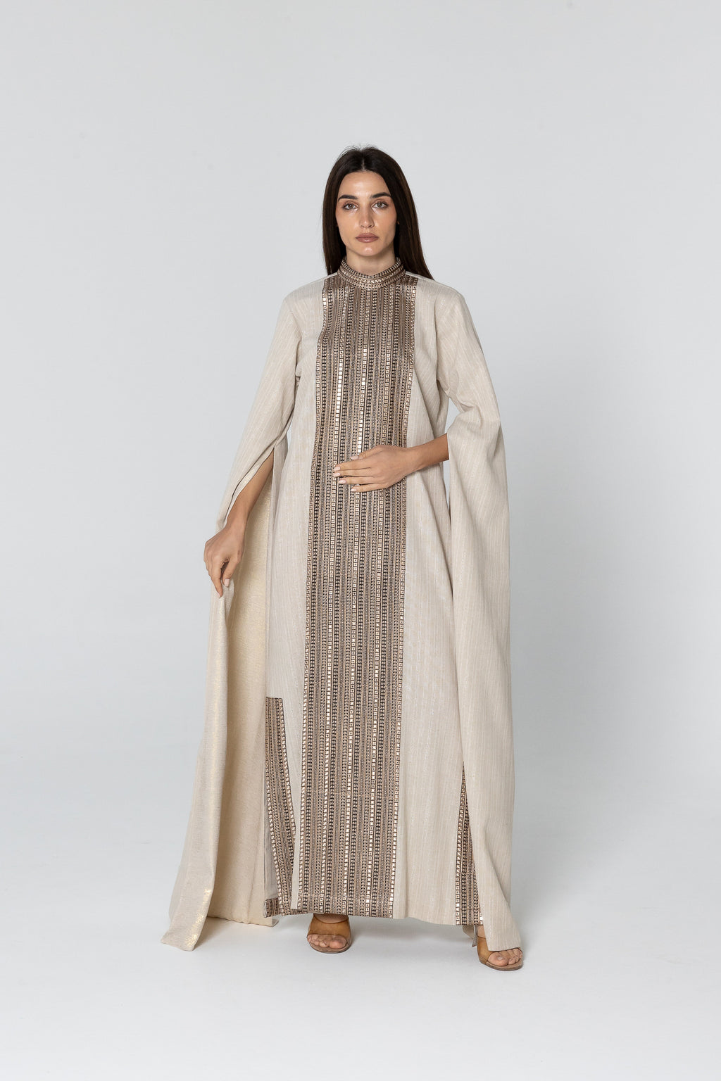 Beige Embellished Kaftan