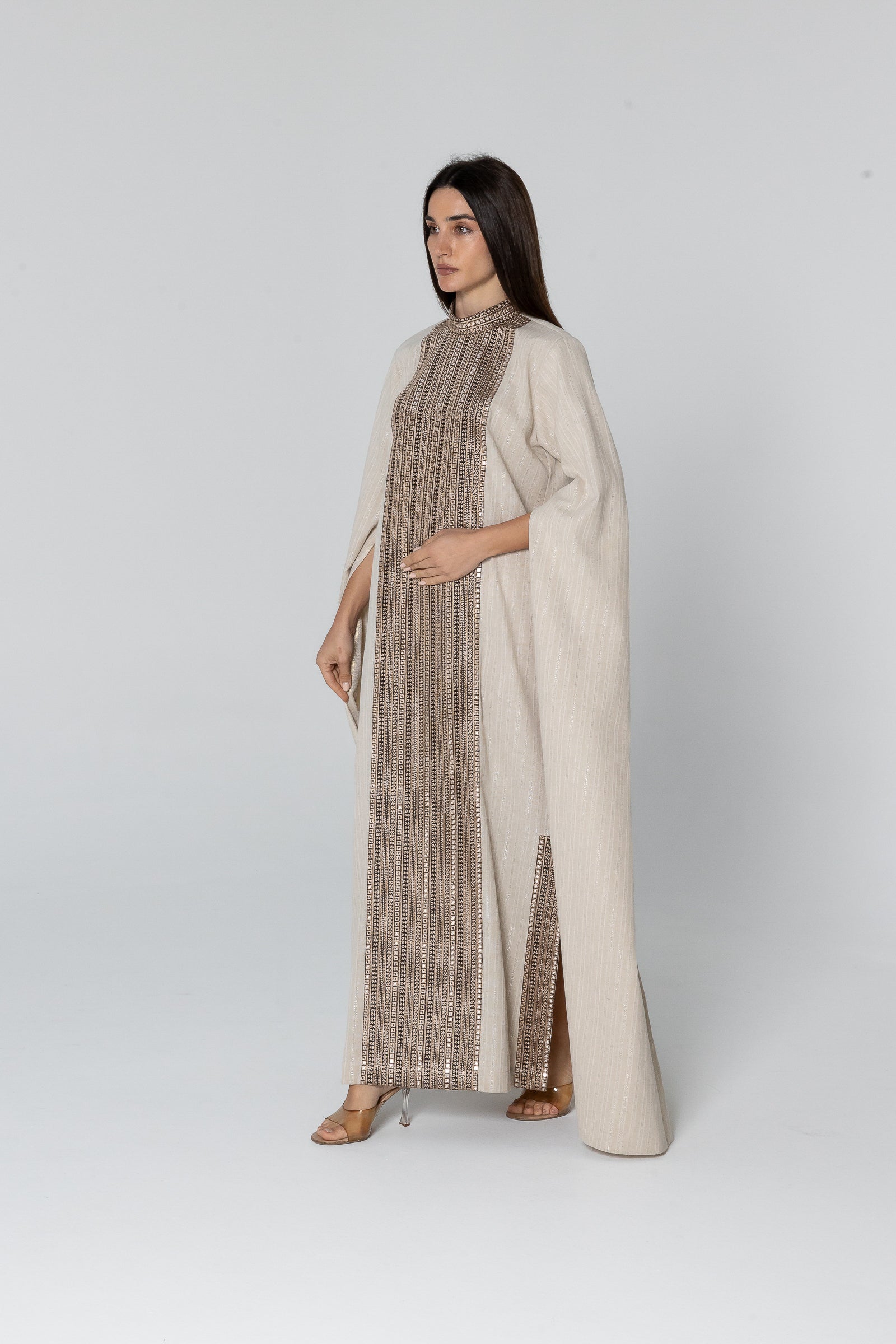 Beige Embellished Kaftan