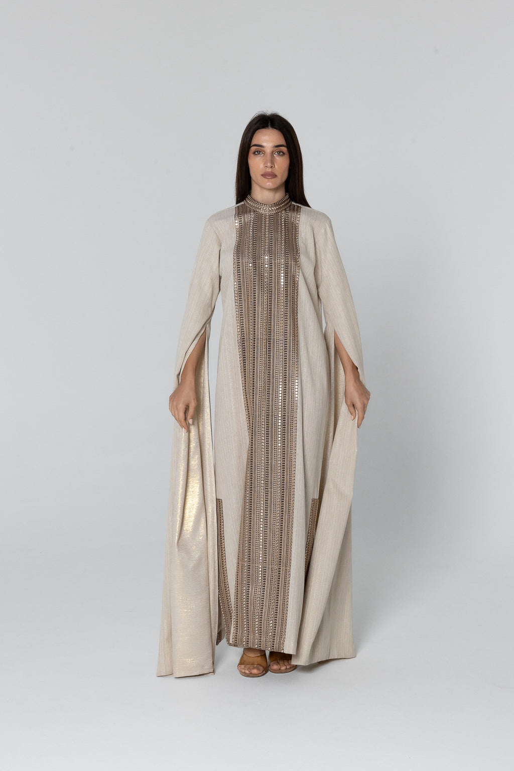 Beige Embellished Kaftan