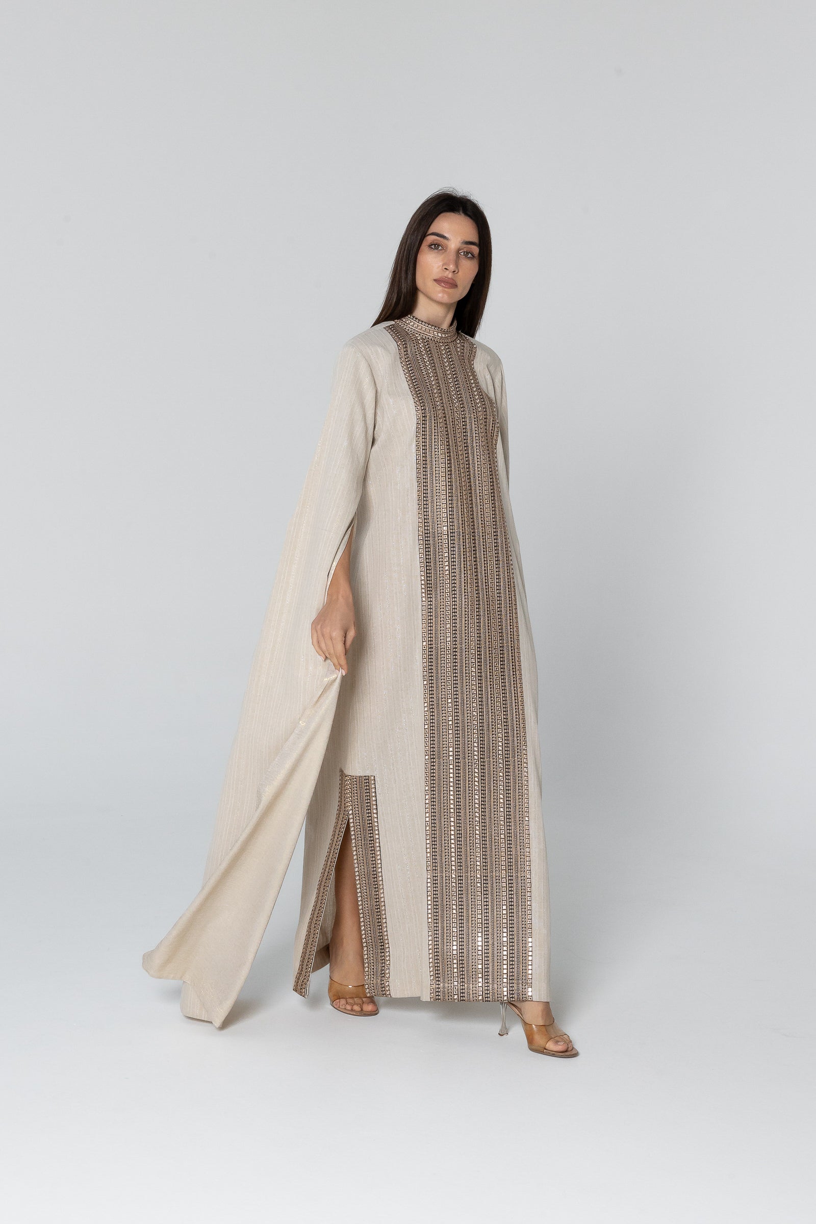 Beige Embellished Kaftan