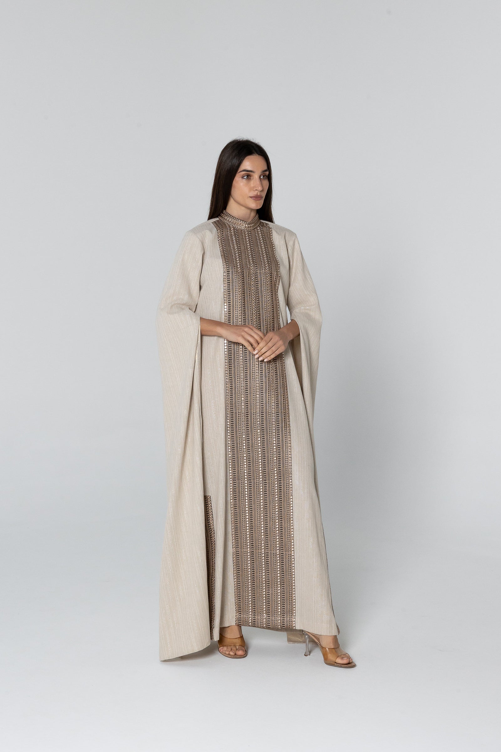 Beige Embellished Kaftan
