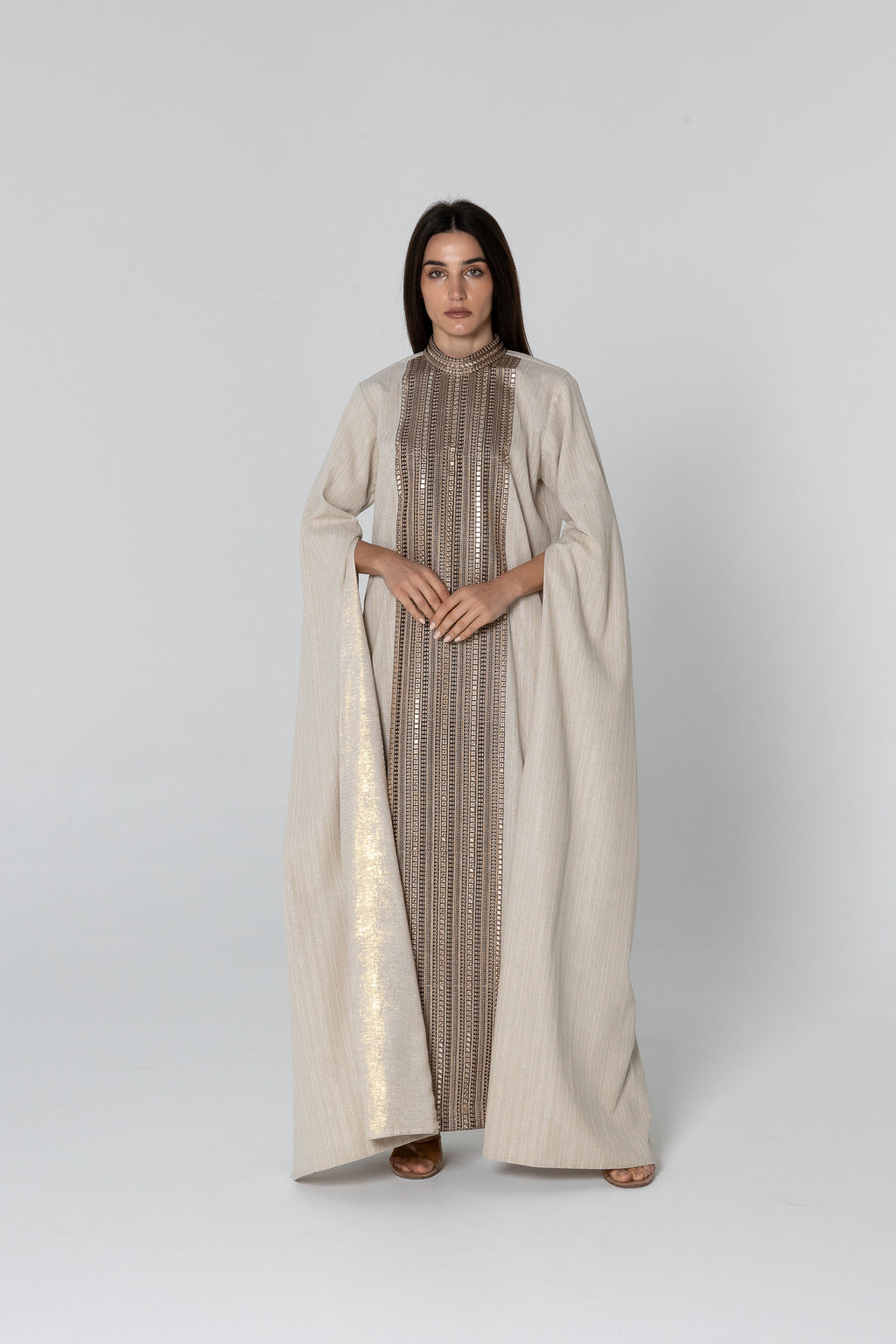 Beige Embellished Kaftan