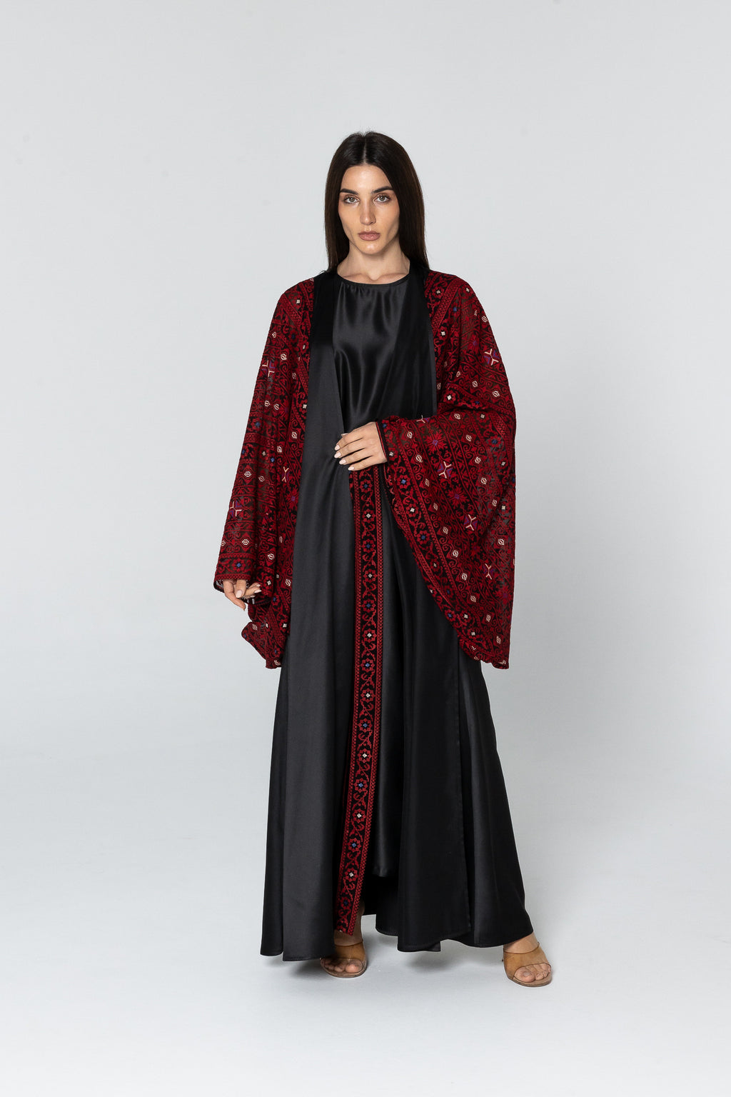 Black Abaya with Wide Embroidered Sleeves
