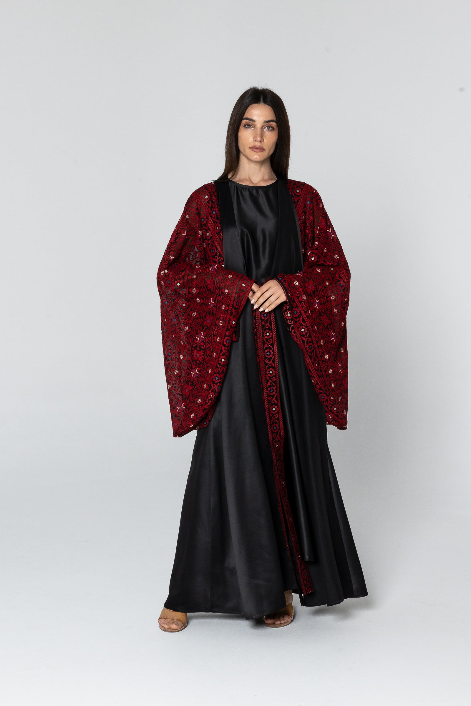 Black Abaya with Wide Embroidered Sleeves