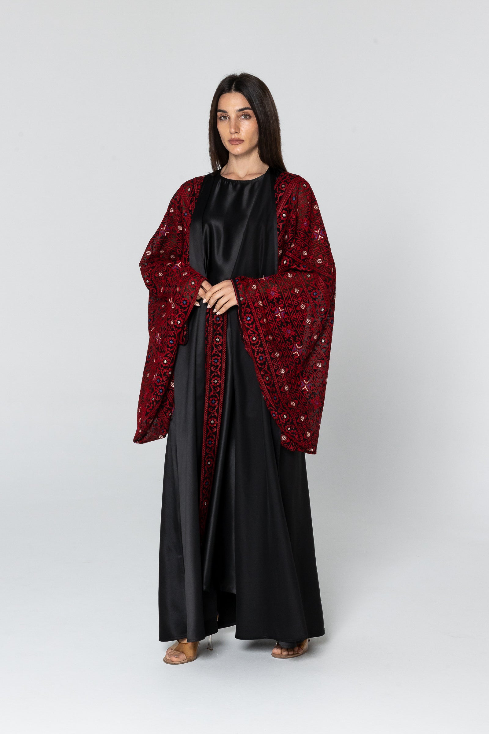 Black Abaya with Wide Embroidered Sleeves