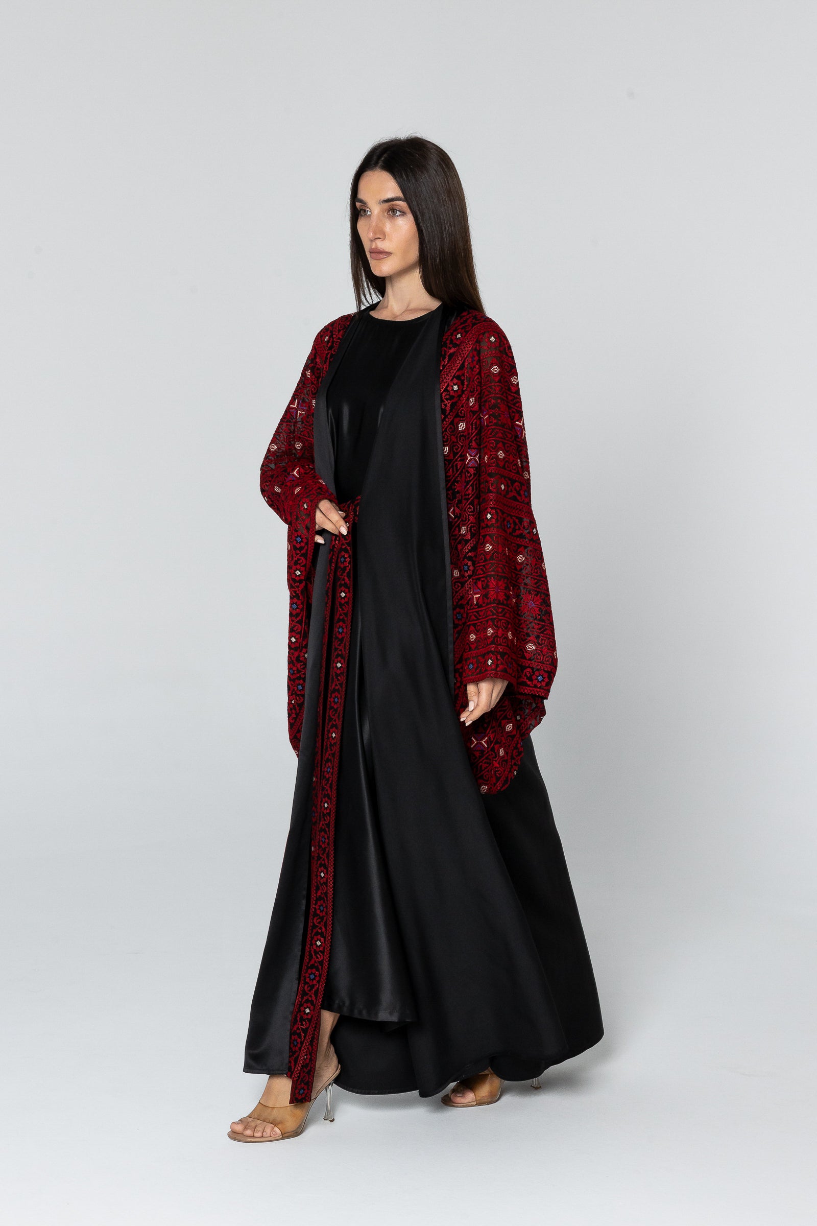 Black Abaya with Wide Embroidered Sleeves