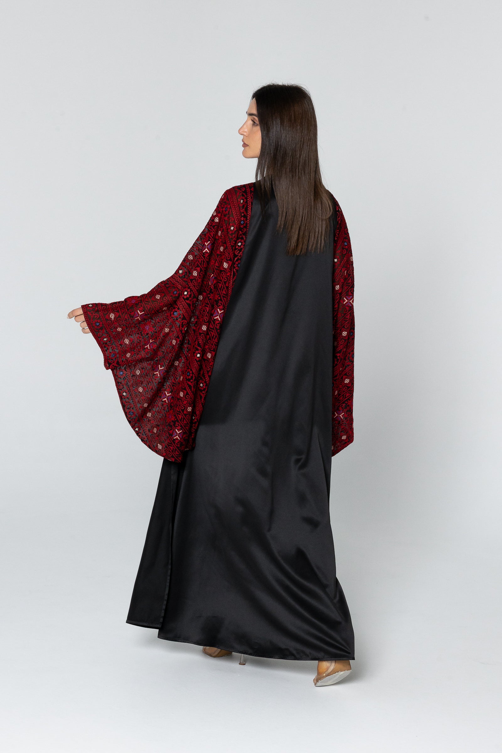 Black Abaya with Wide Embroidered Sleeves