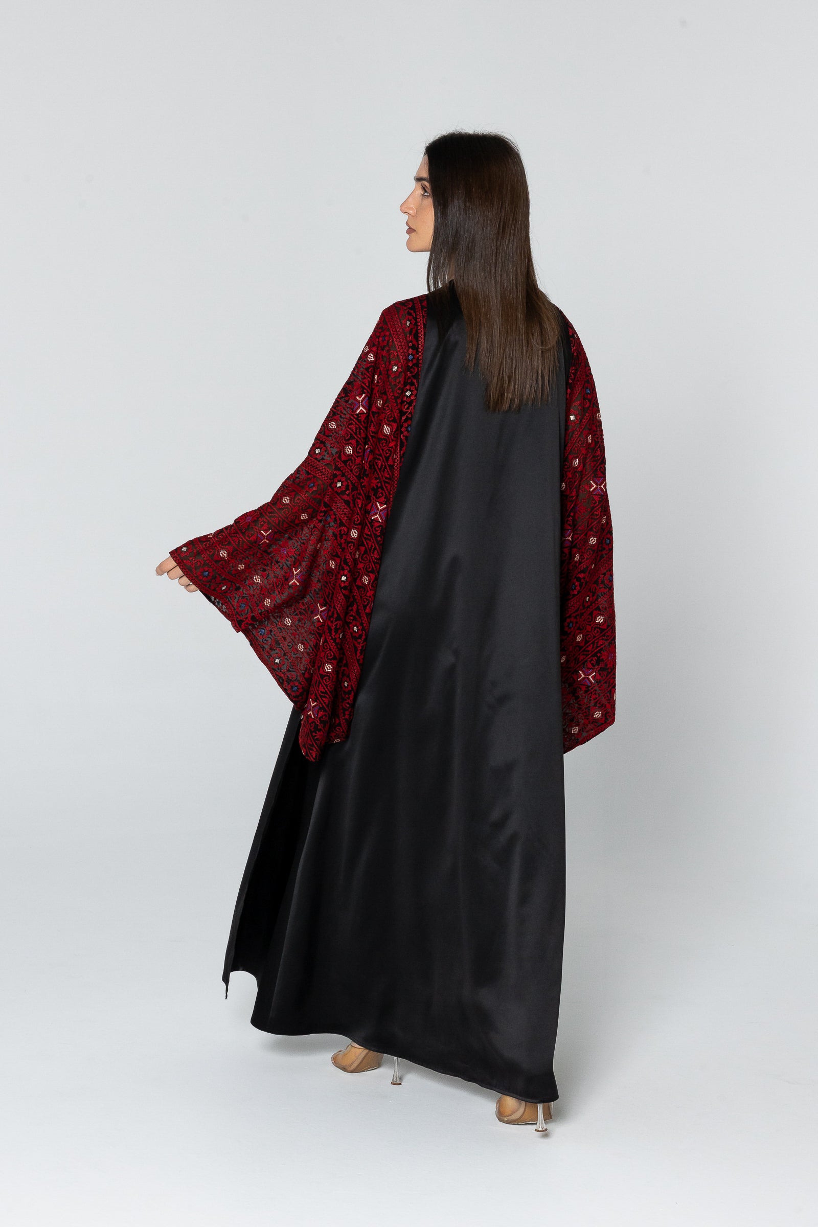 Black Abaya with Wide Embroidered Sleeves