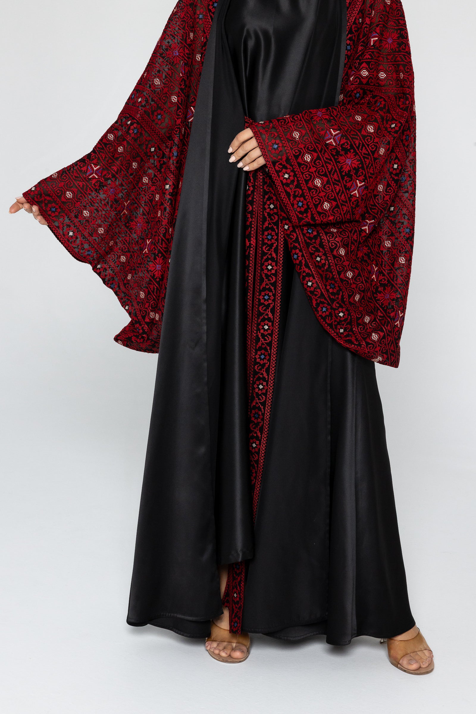Black Abaya with Wide Embroidered Sleeves