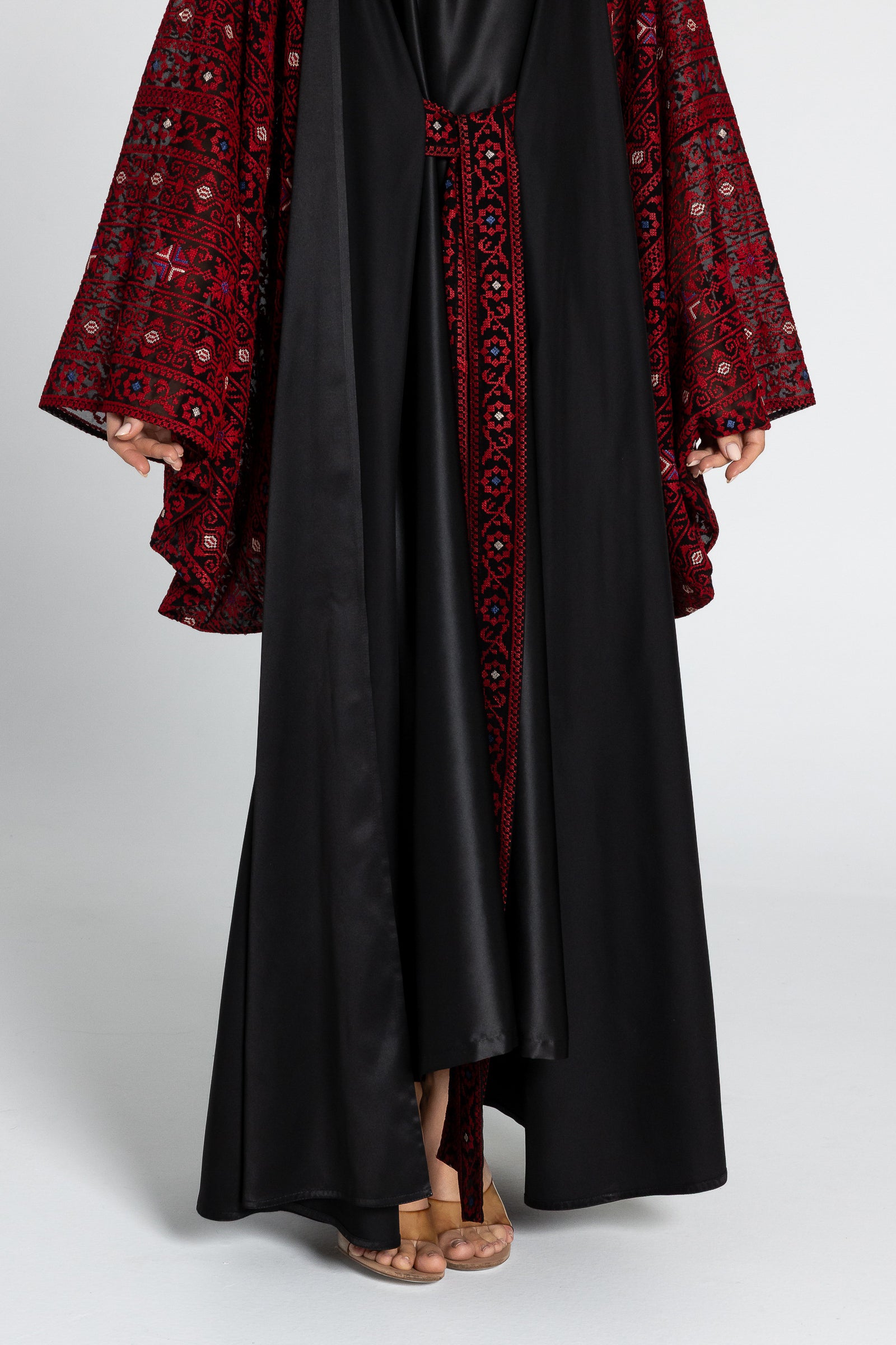 Black Abaya with Wide Embroidered Sleeves
