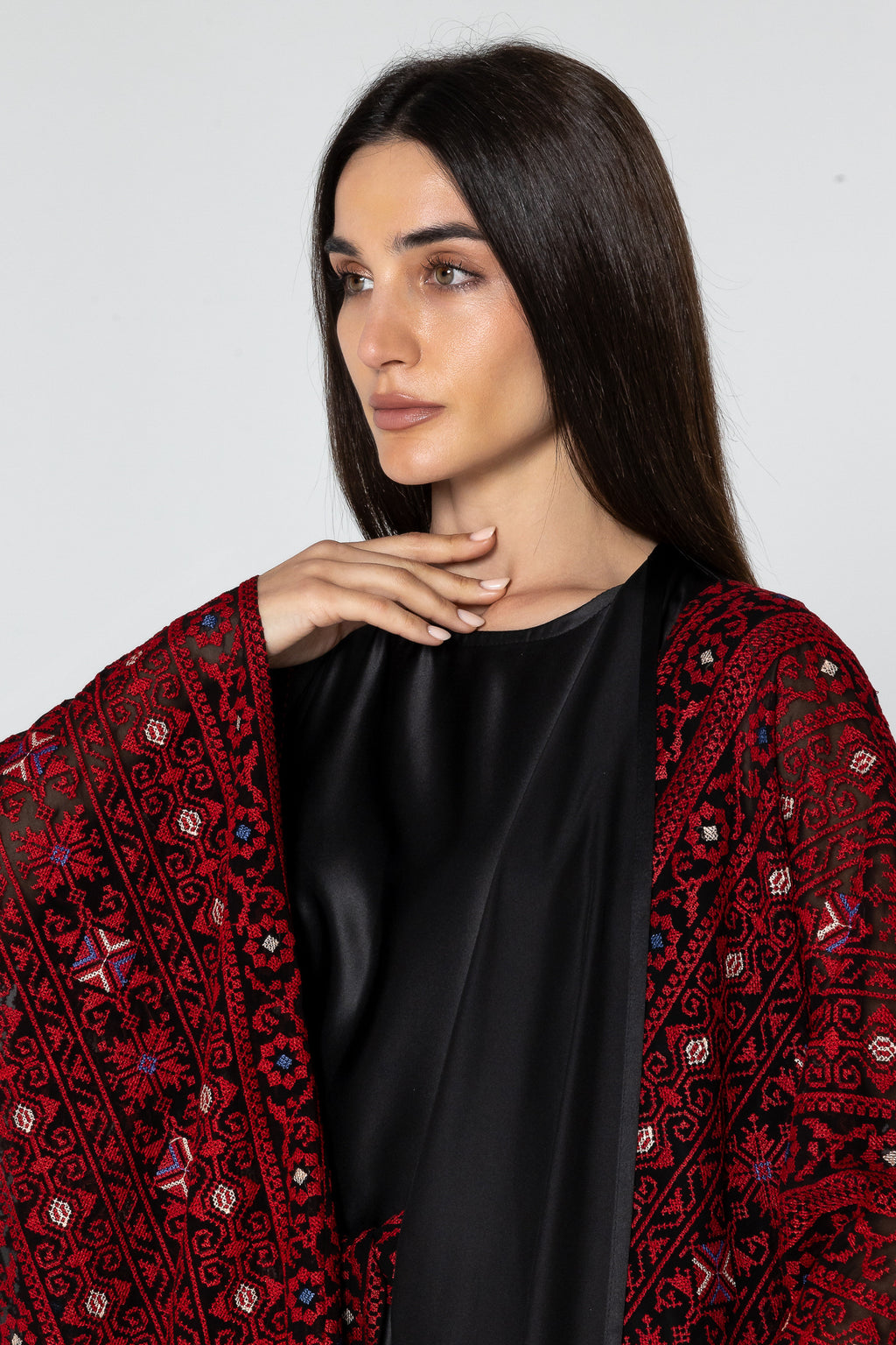 Black Abaya with Wide Embroidered Sleeves