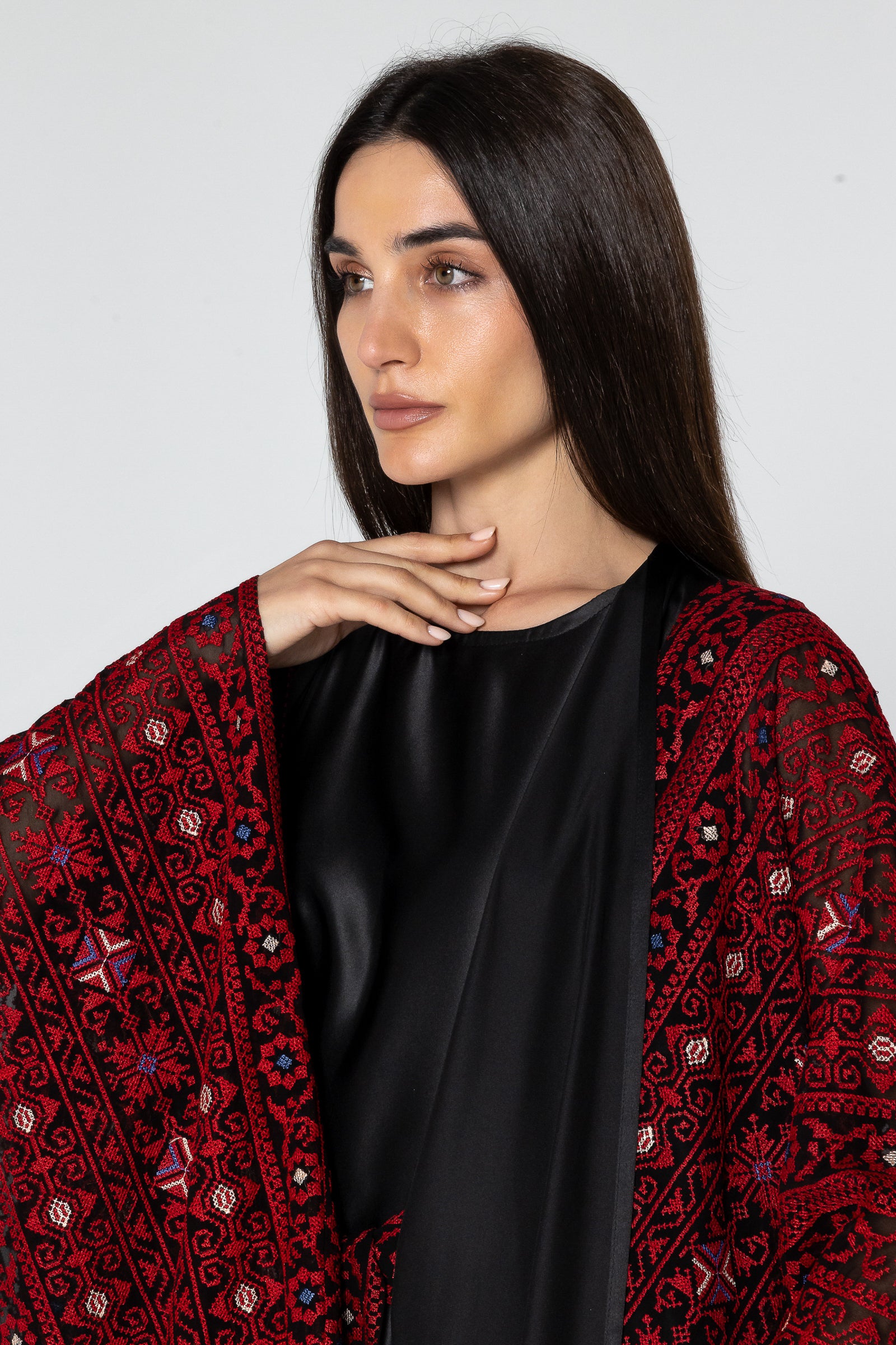 Black Abaya with Wide Embroidered Sleeves