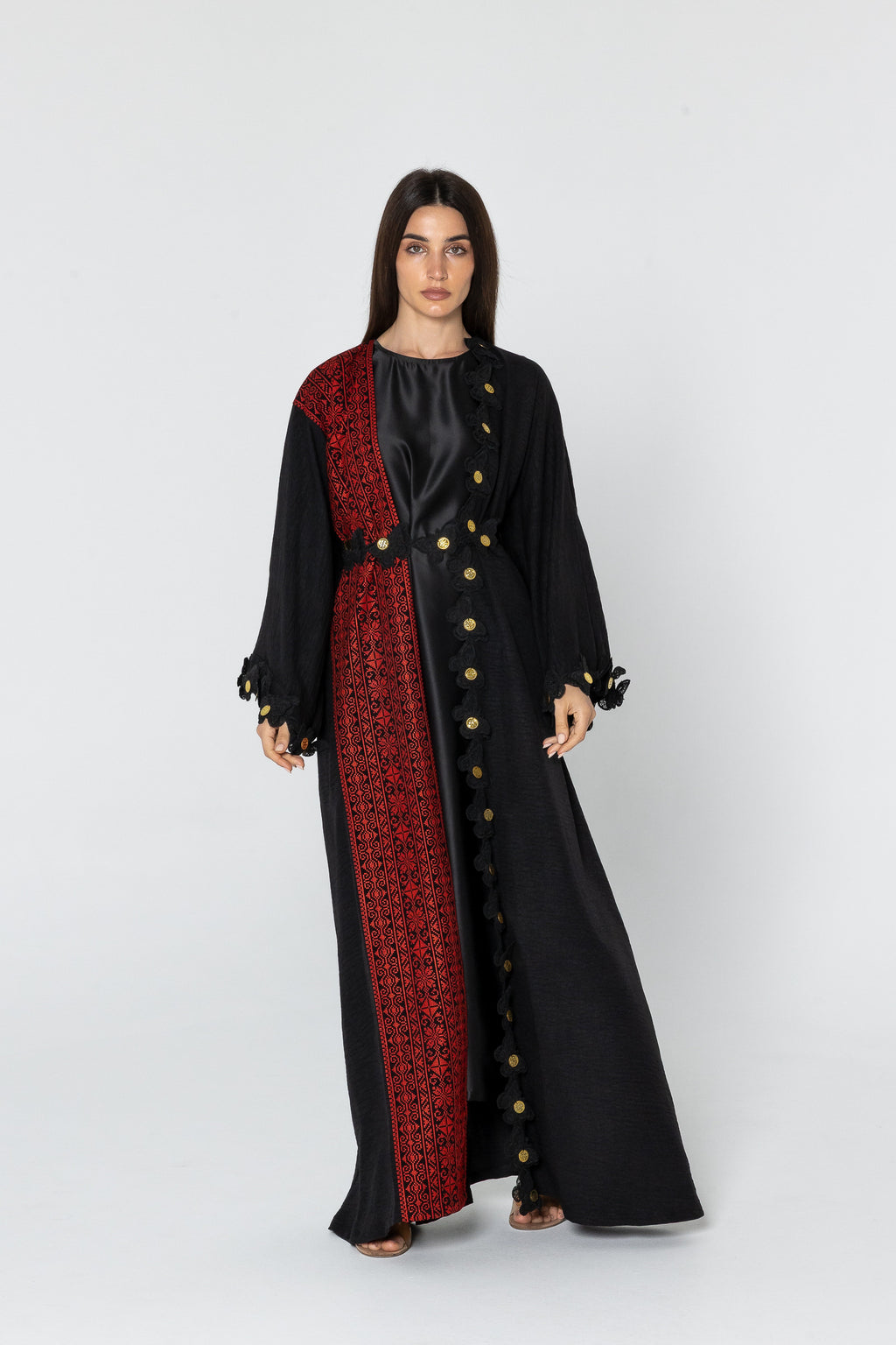 Embroidered Abaya with Butterfly Appliqué