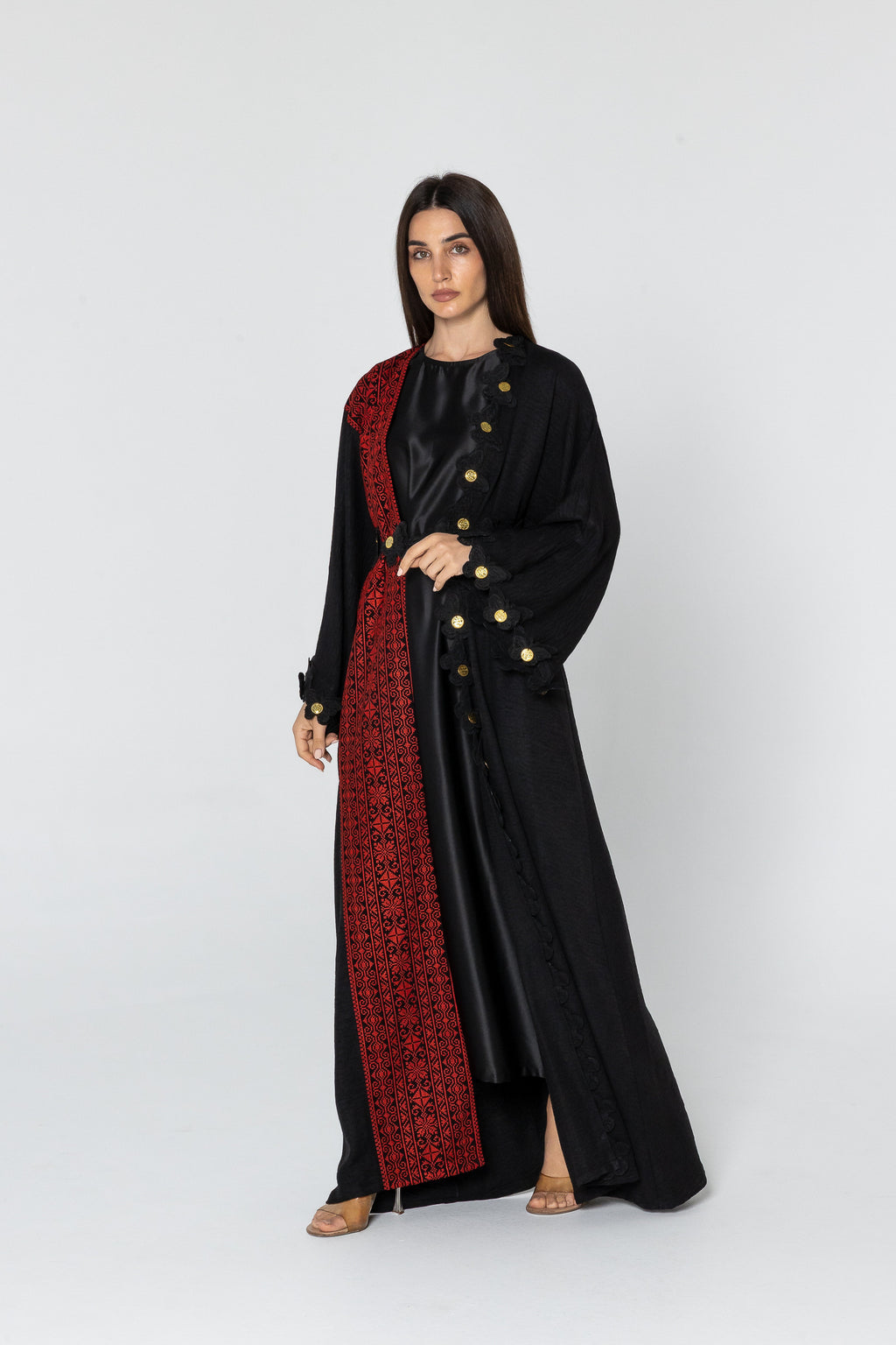 Embroidered Abaya with Butterfly Appliqué