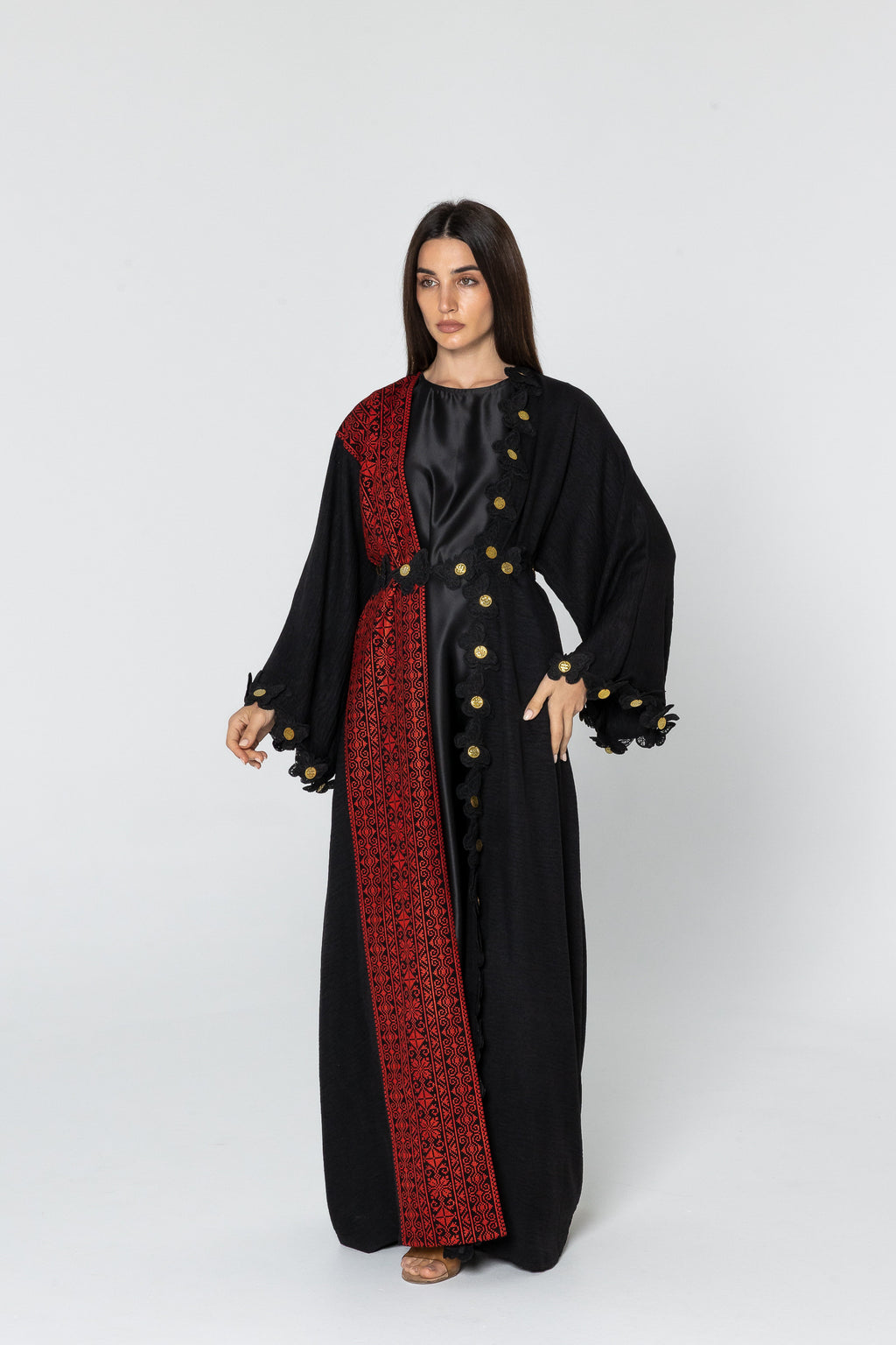 Embroidered Abaya with Butterfly Appliqué