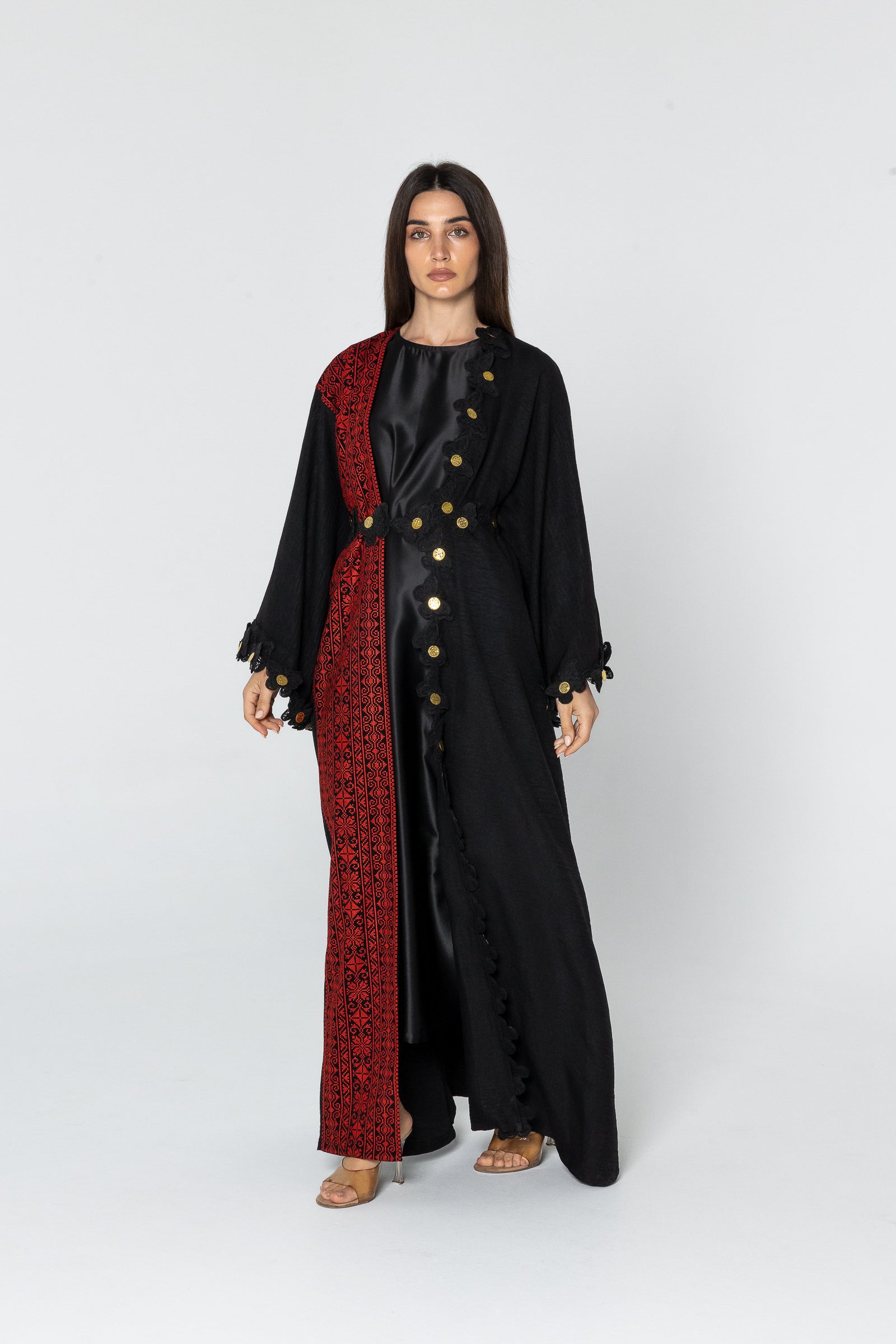 Embroidered Abaya with Butterfly Appliqué