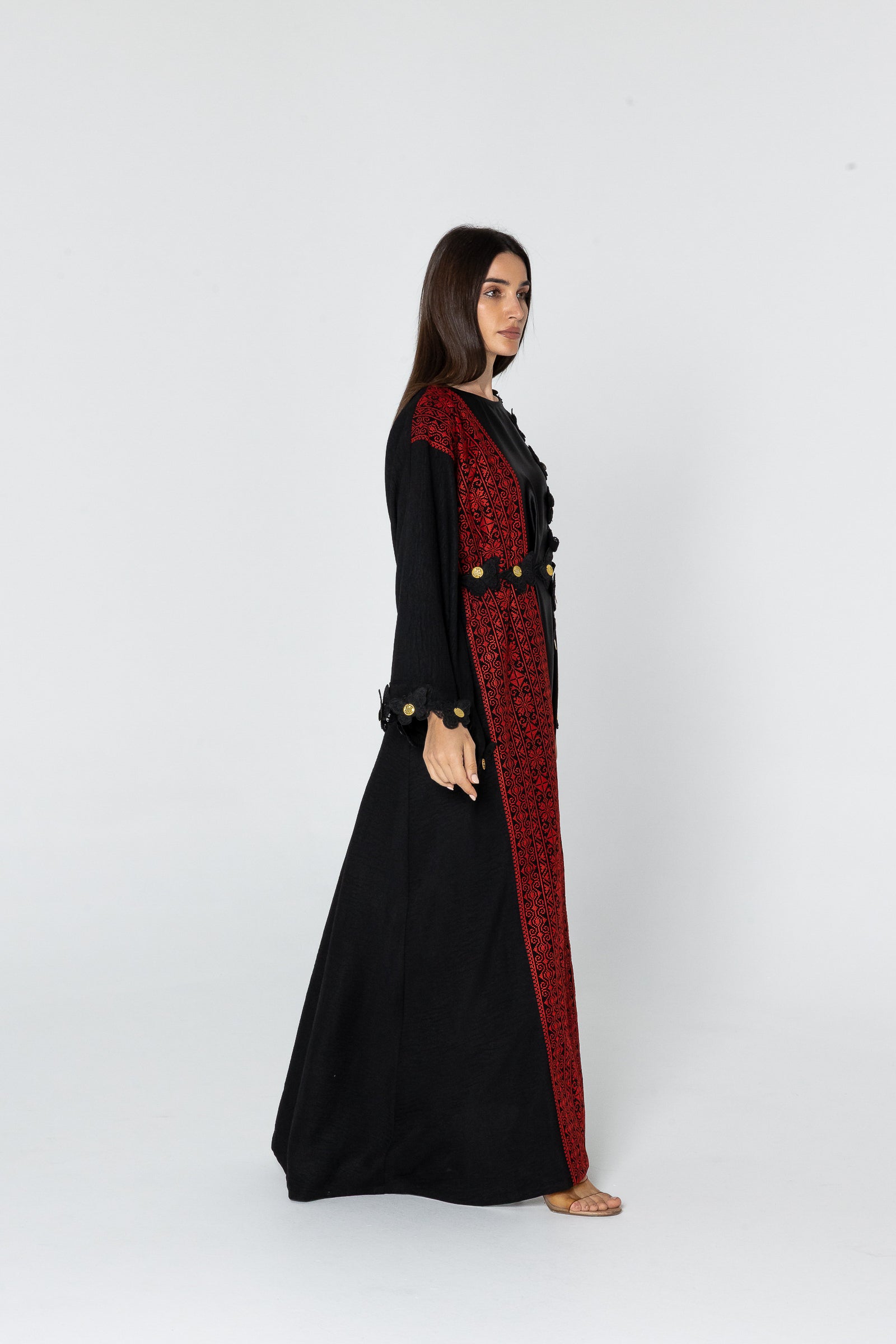 Embroidered Abaya with Butterfly Appliqué