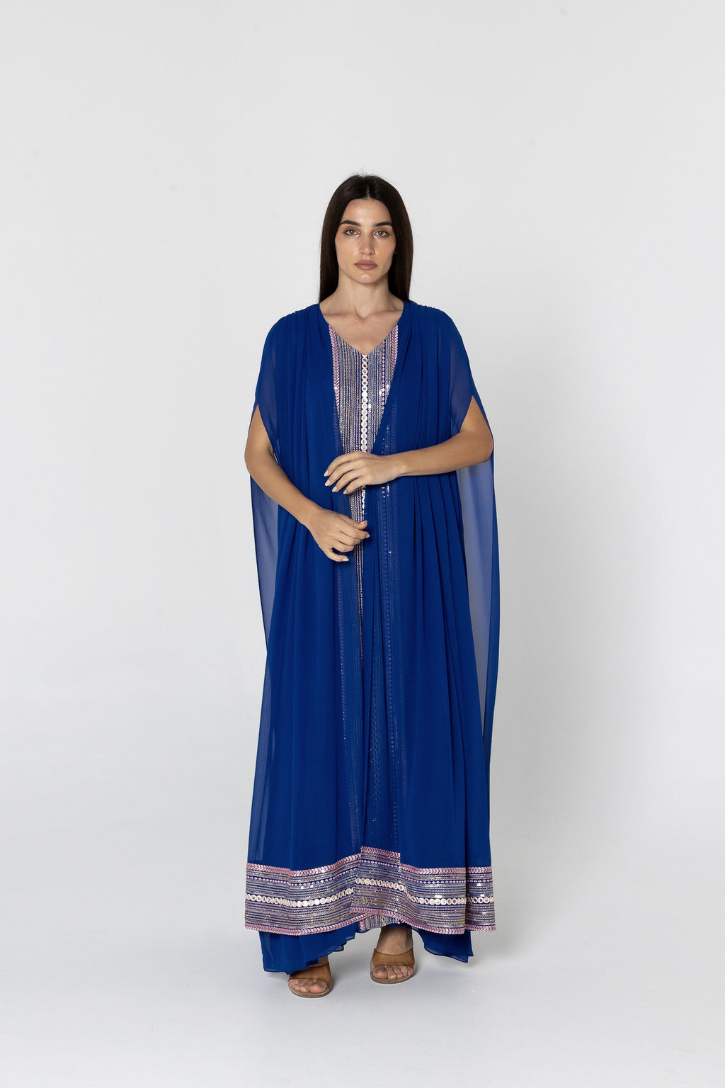 Blue Cape Kaftan with Embellished Details