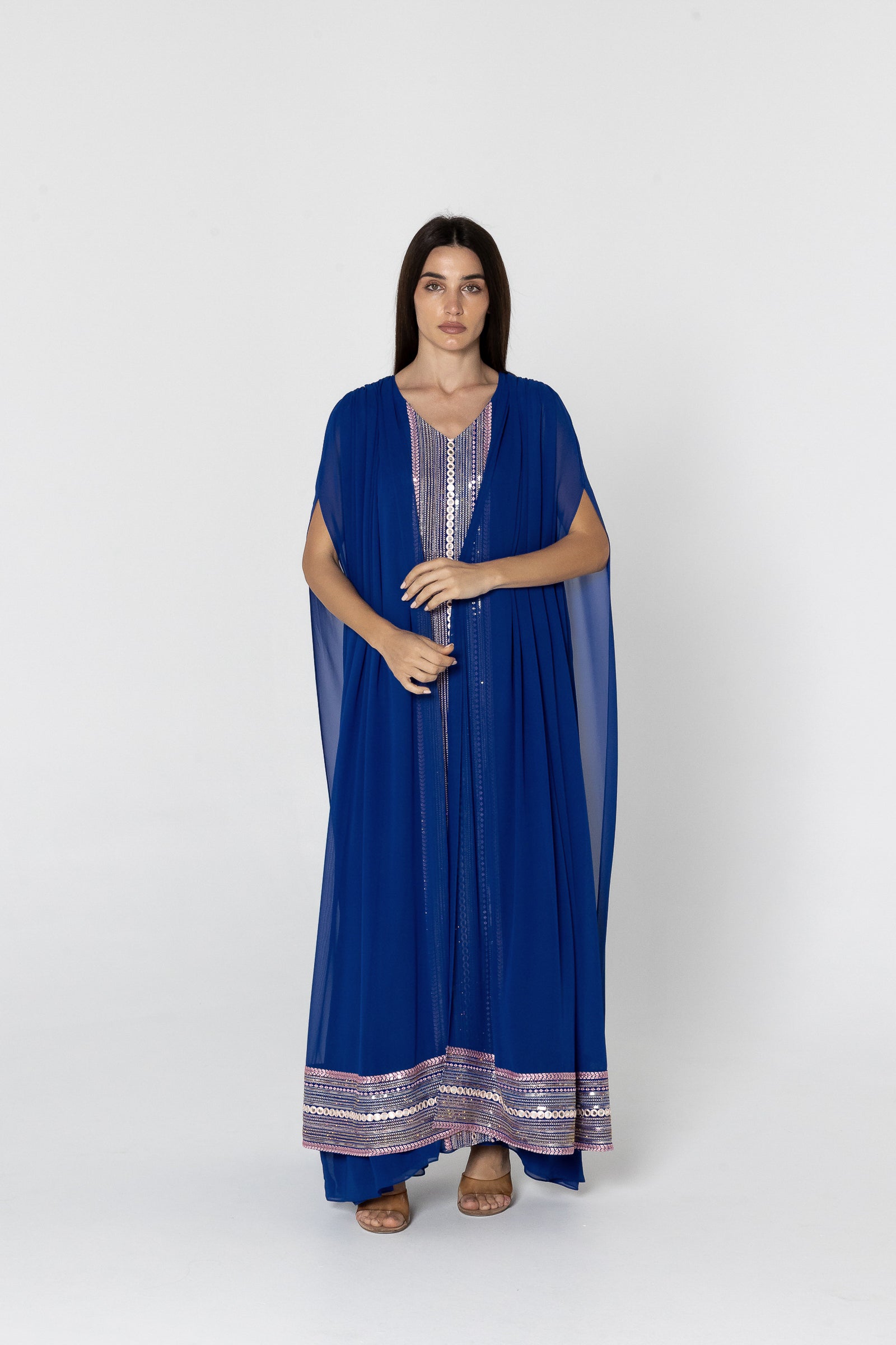 Blue Cape Kaftan with Embellished Details
