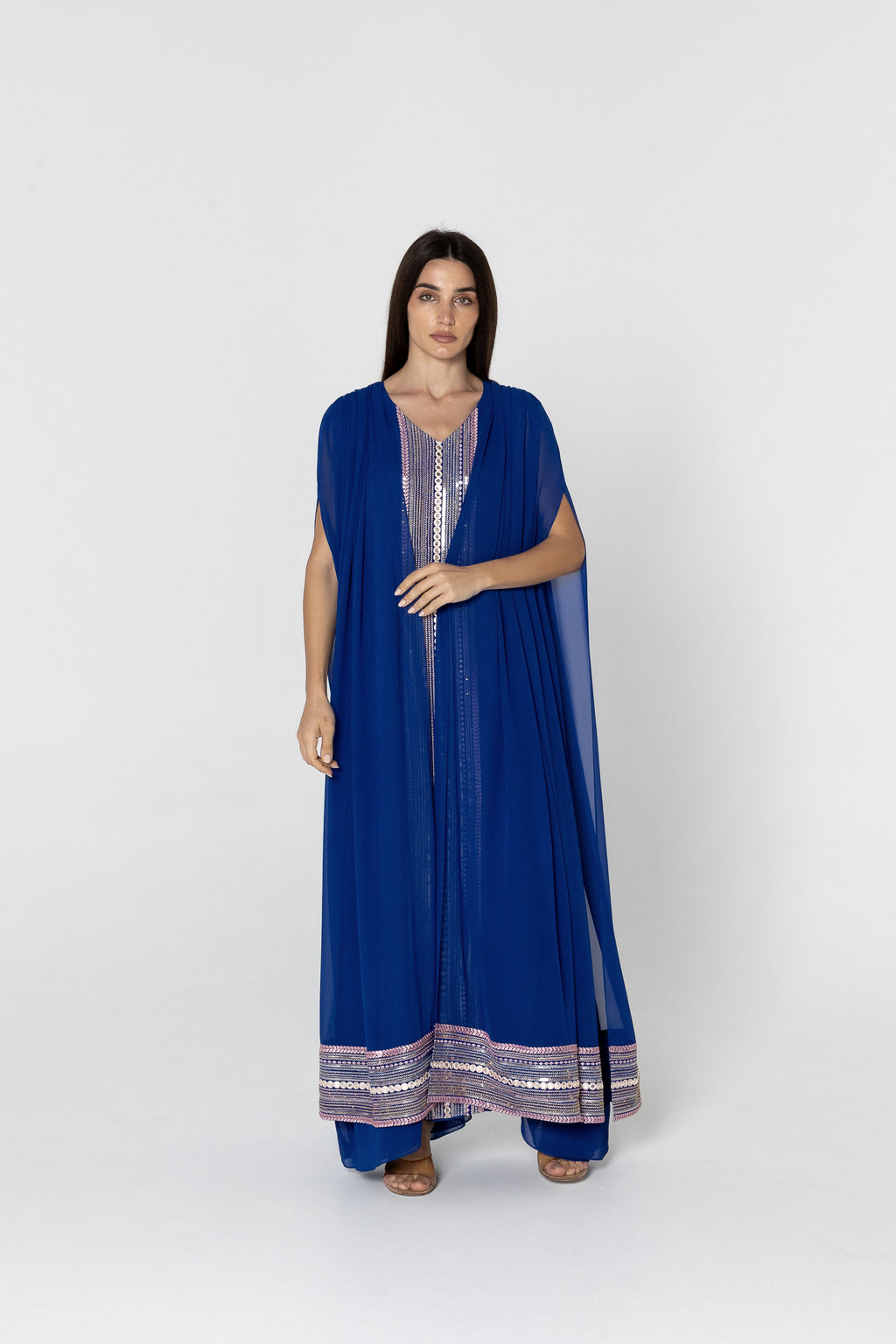 Blue Cape Kaftan with Embellished Details