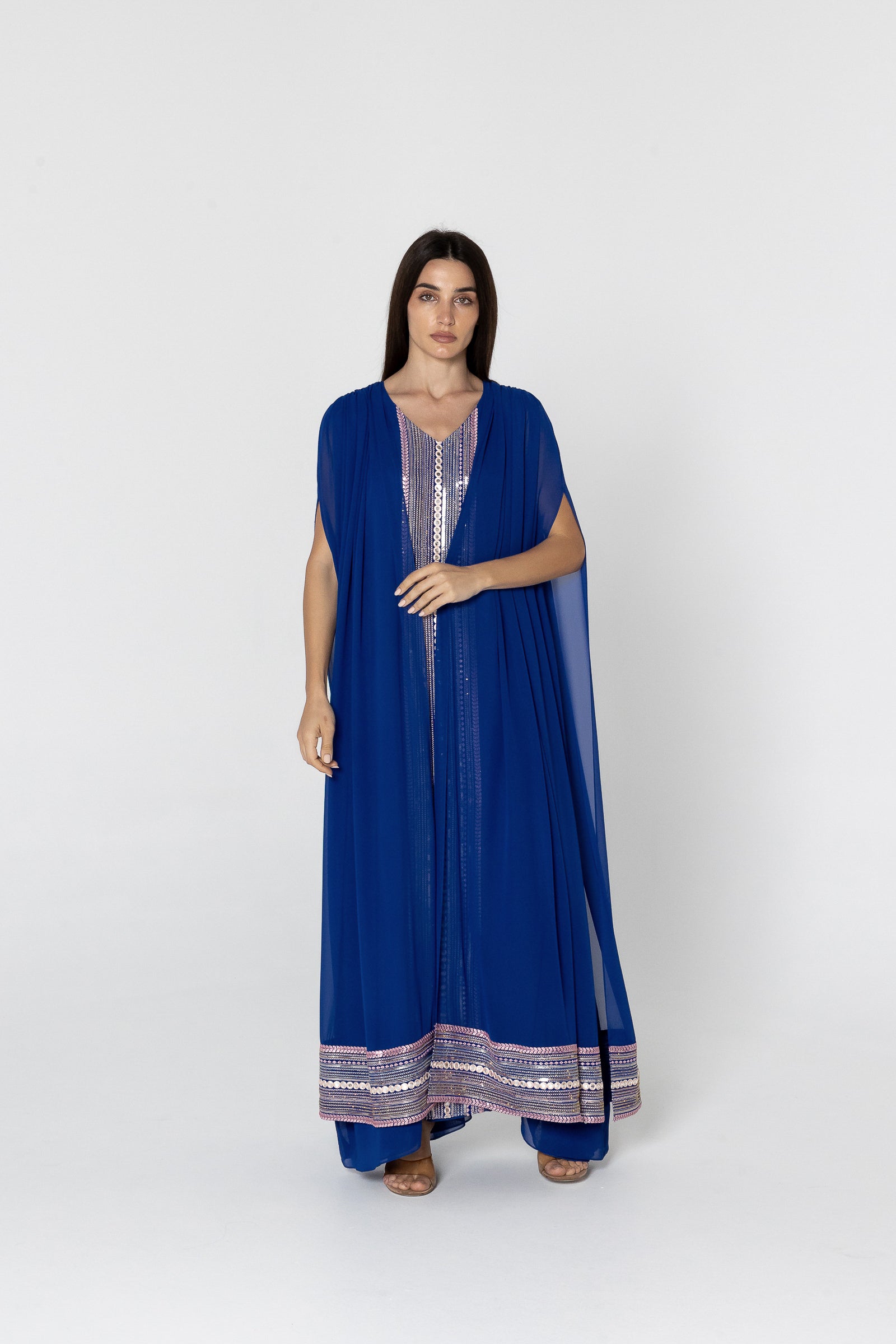 Blue Cape Kaftan with Embellished Details