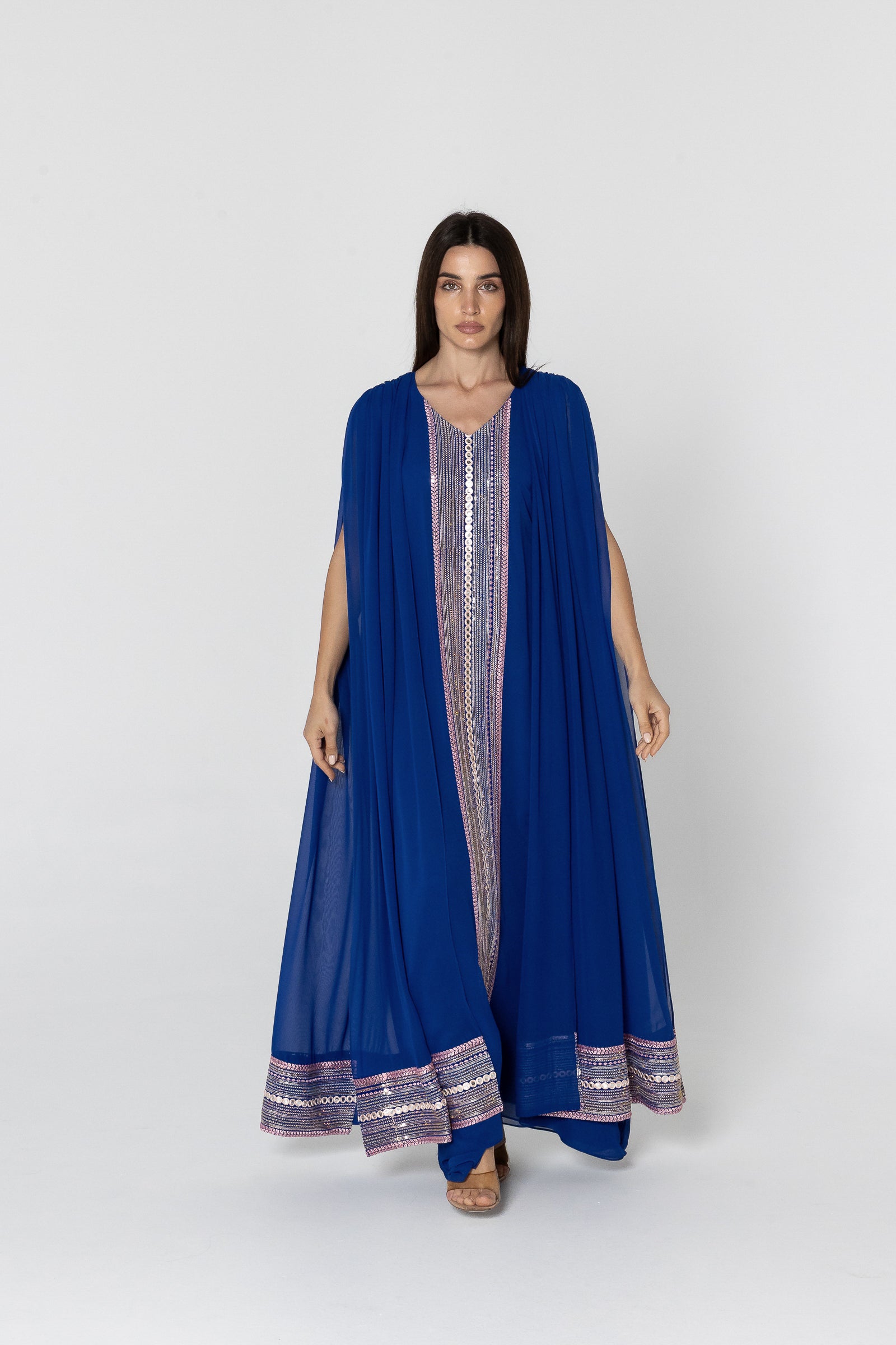 Blue Cape Kaftan with Embellished Details
